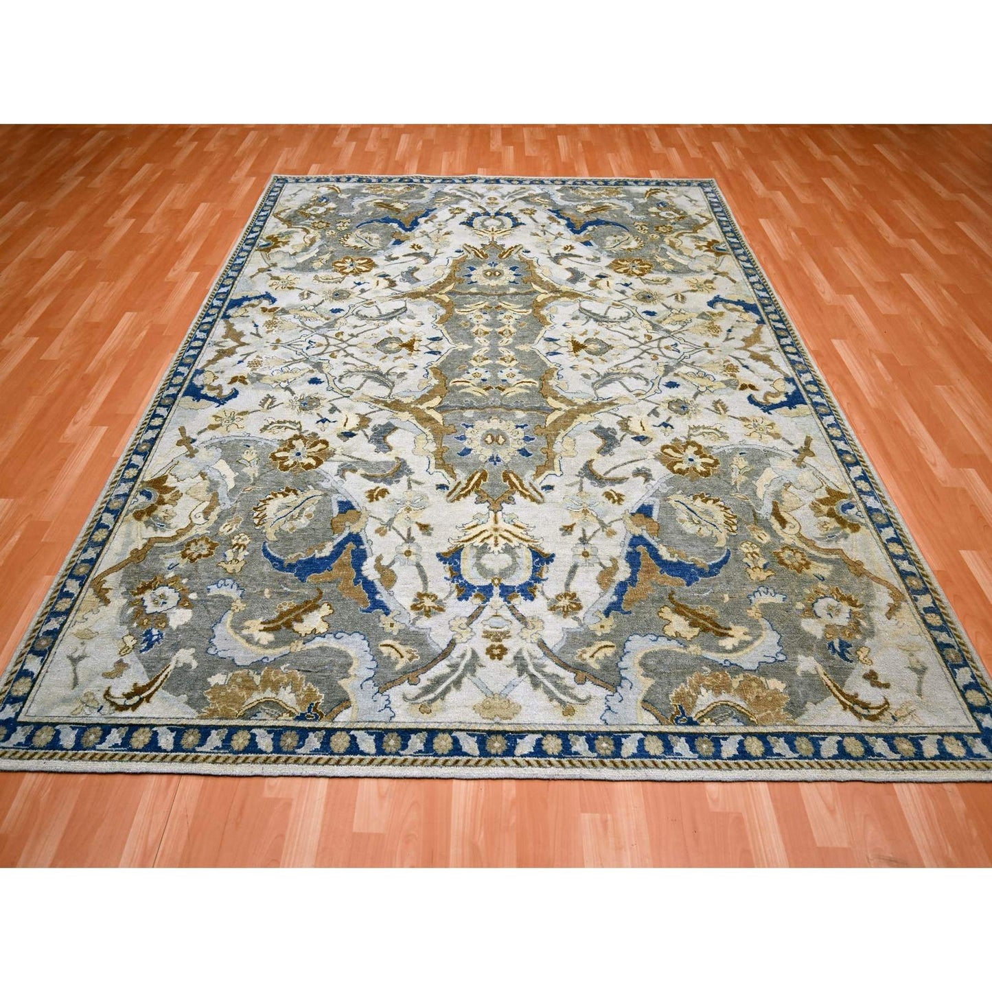 8'1"X10'2" Ivory Zoroastrian Ispahan Inspired Hand Knotted 100% Wool Rug