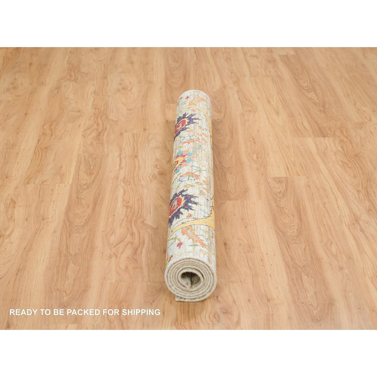5'2"X7'4" Tan,Hand Knotted Sickle Leaf Silk Textured Wool Oriental Rug