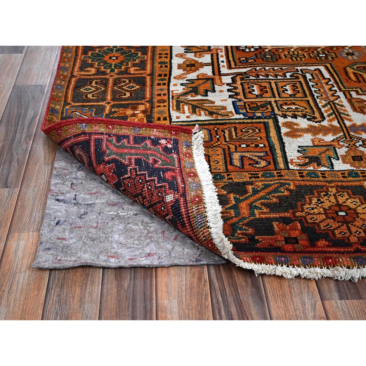 8'2"X11'2" Orange Semi Antique Zoroastrian Heris Hand Knotted Wool Rug
