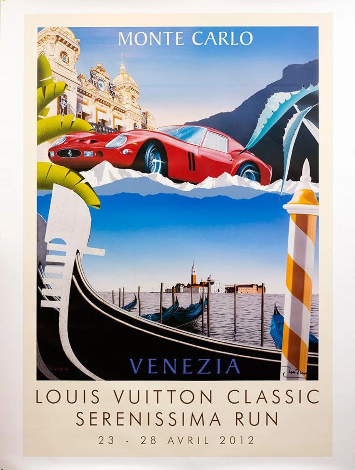 Original Razzia Lv Serenissima Run Monaco Venezia Poster Hand Signed Large