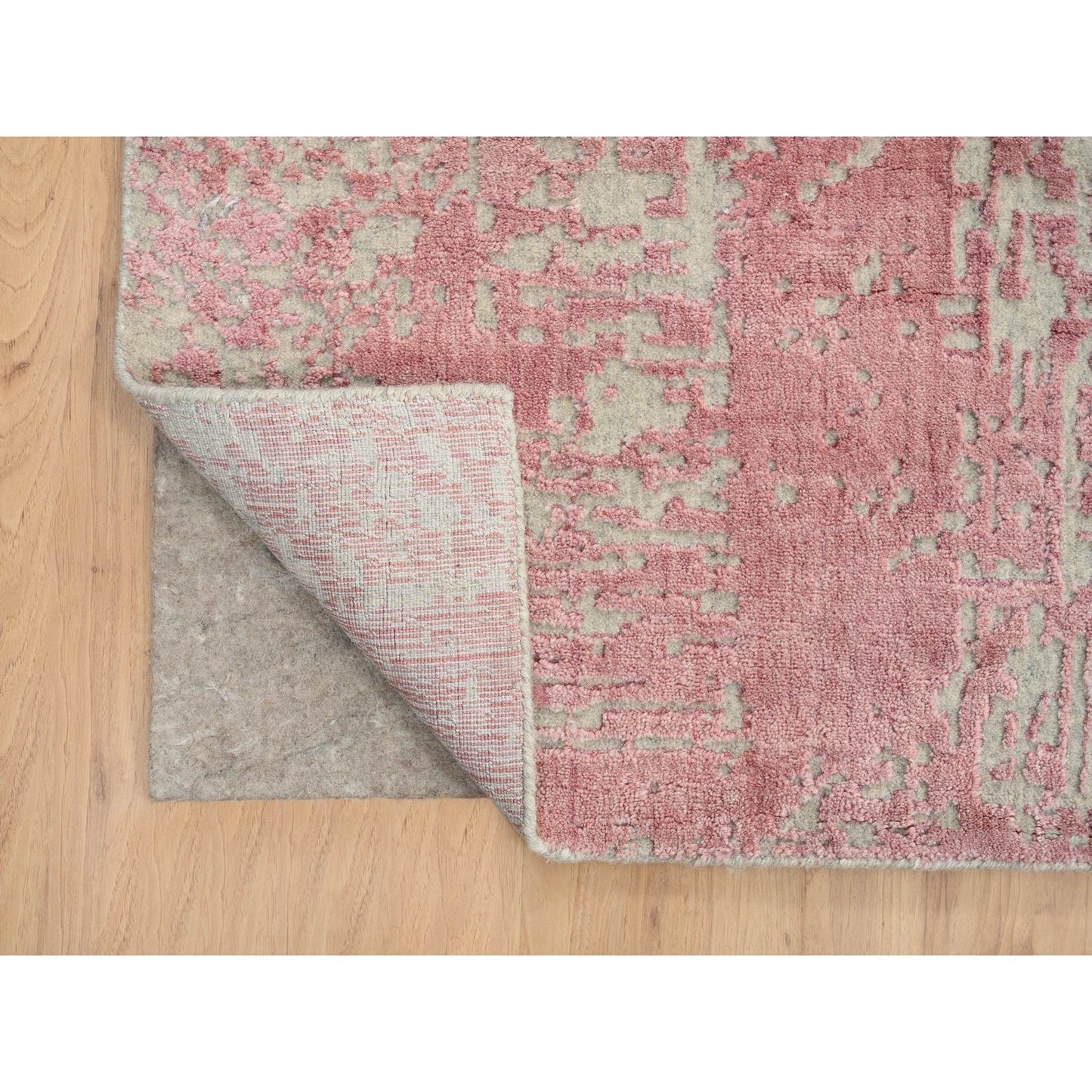 11'10"X17'10" Pink Wool And Art Silk Jacquard Hand Loomed Oversized Rug