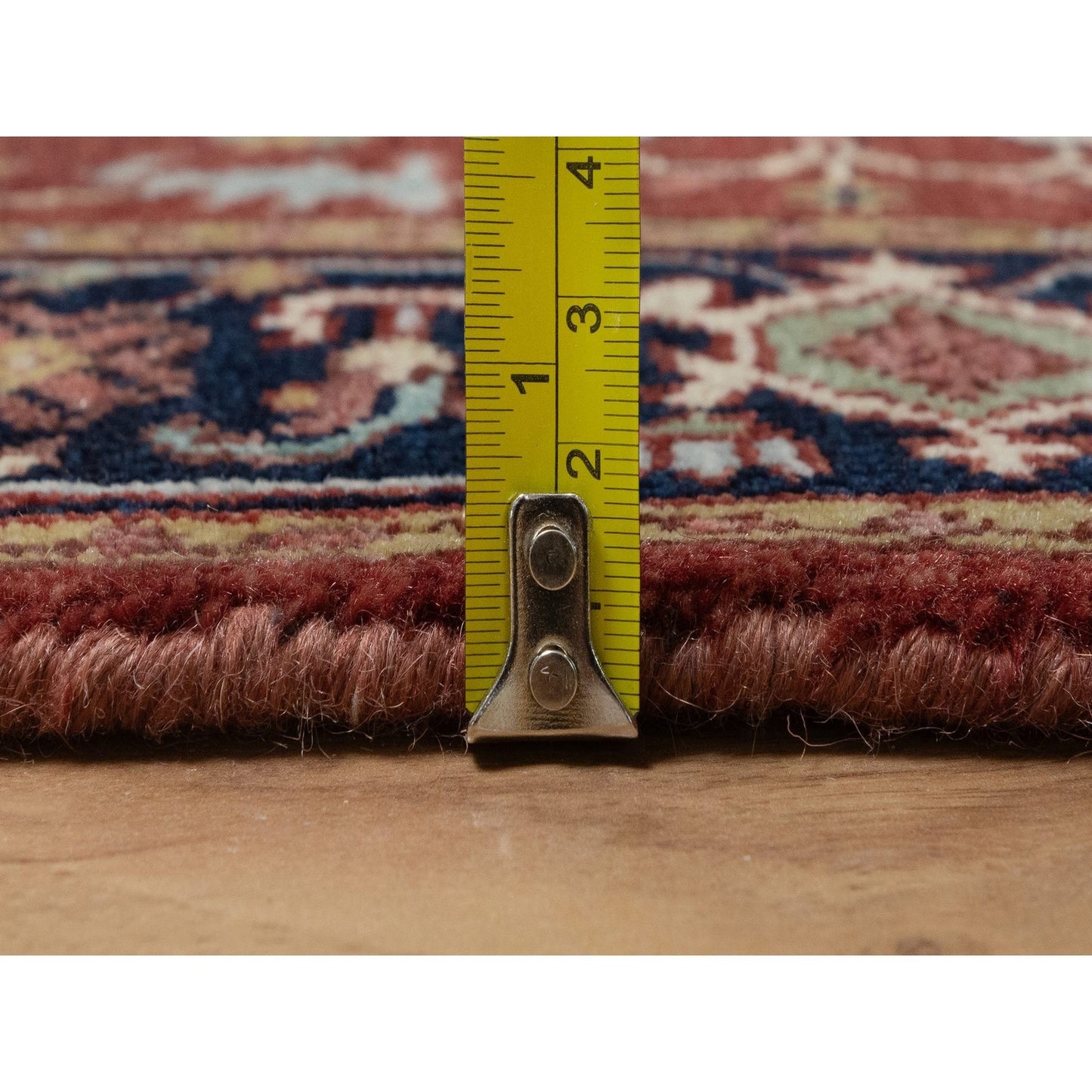 2'8"X6'2" Red Antiqued Heriz Re-Creation Hand Knotted All Wool Runner Rug