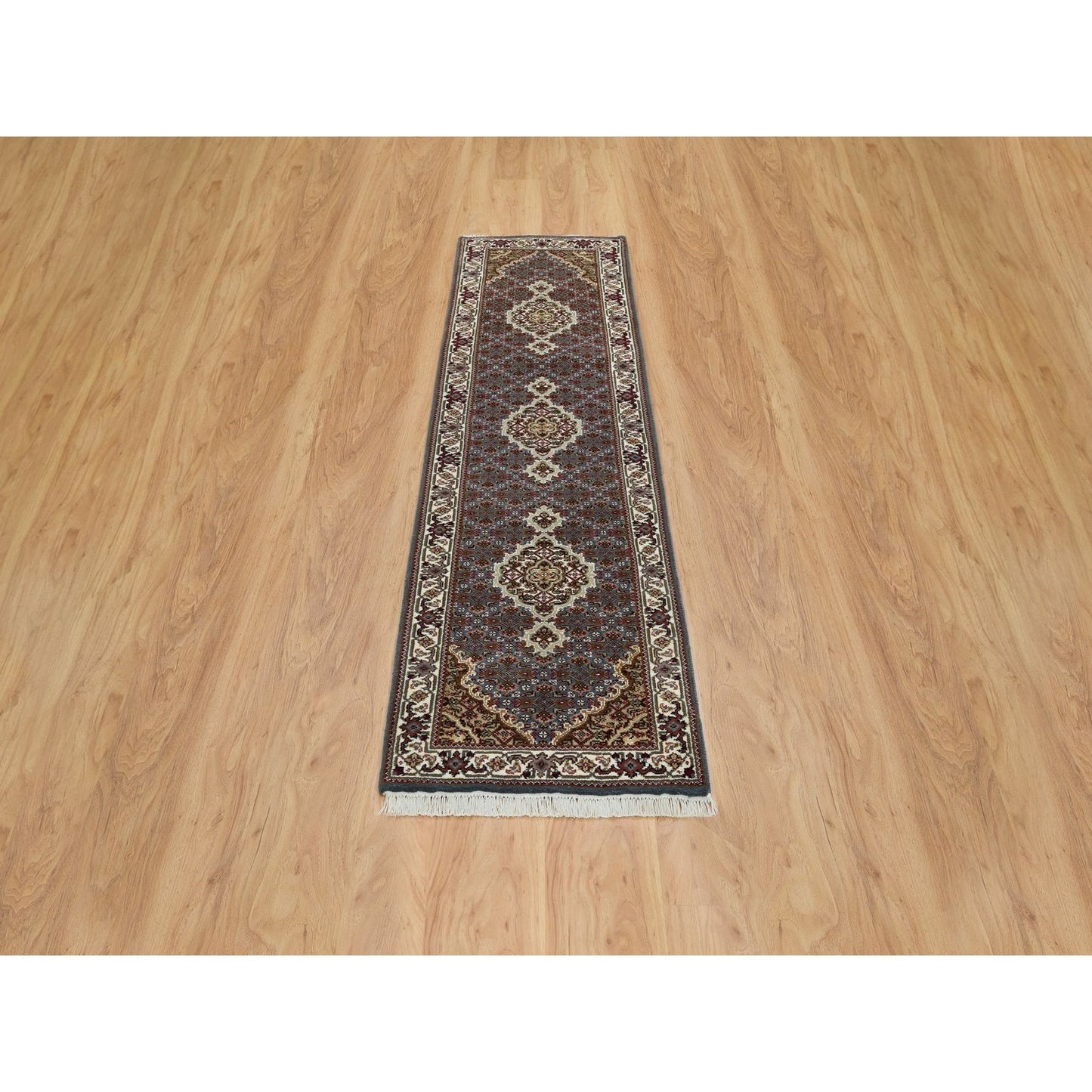 2'X8'5" Gray Tebraz Mahi 175 Kpsi Wool Hand Knotted Runner Rug