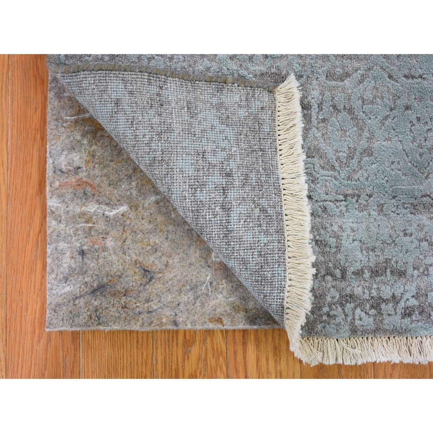 2'8"X11'9" Broken Design Runner Wool And Silk Hand Knotted Oriental Rug