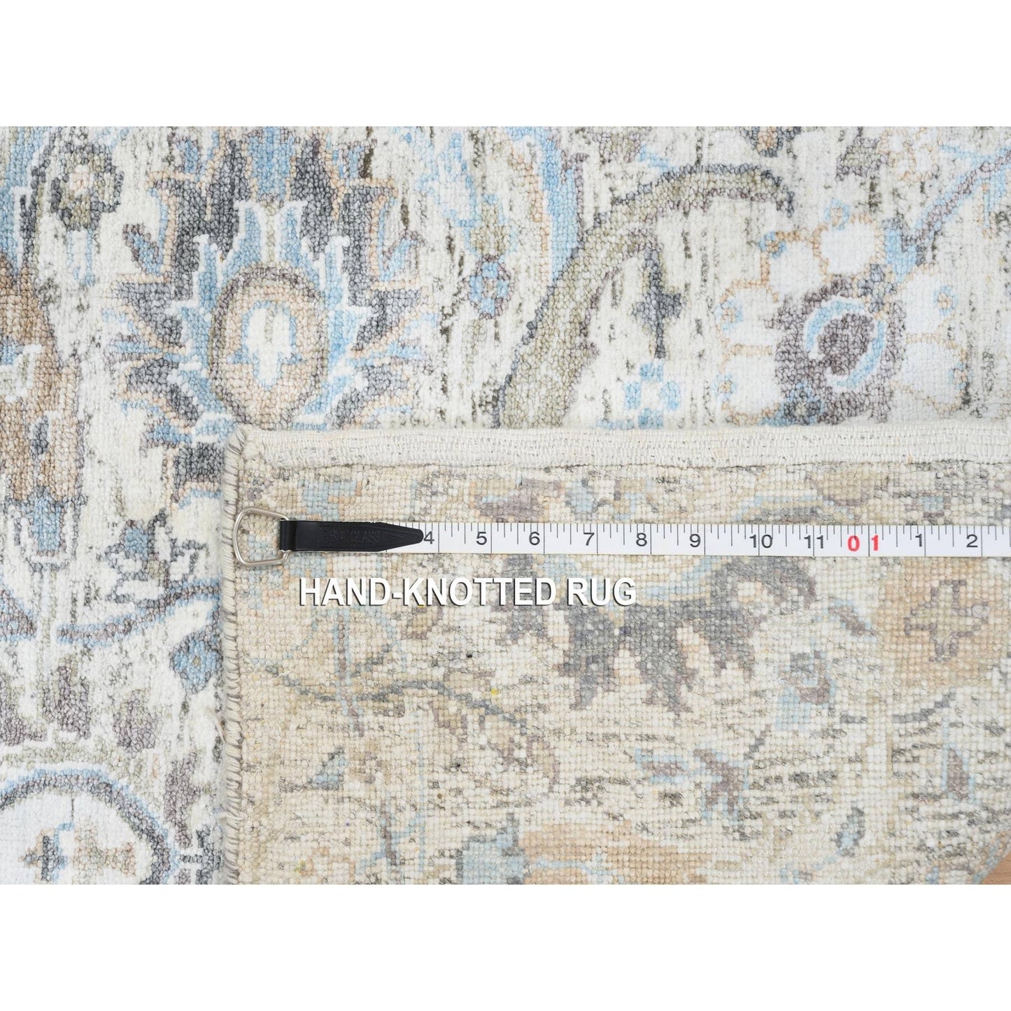 2'6"X18'1" Ivory Silk/Wool Hand Knotted Sickle Leaf Design Xl Runner Rug