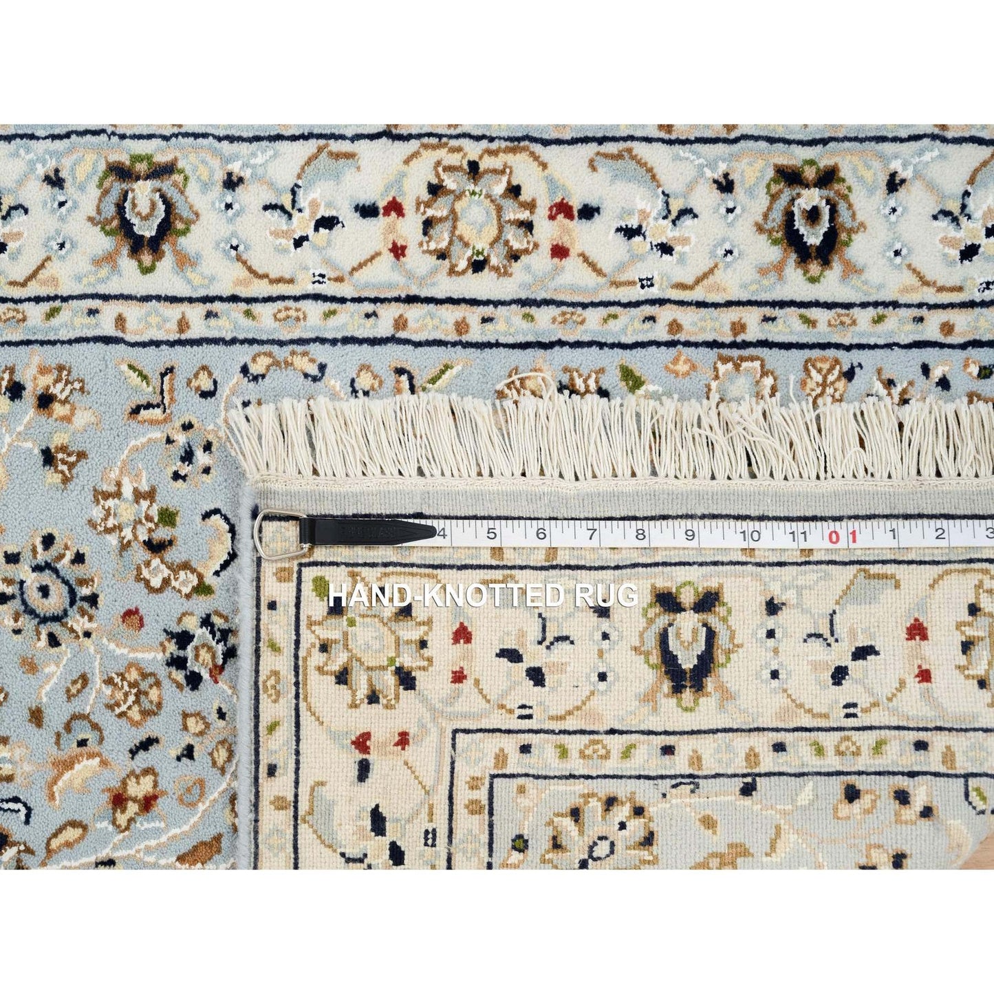 2'6"X13'9" Blue Nain Flower Design 250 Kpsi Wool Hand Knotted Runner Rug