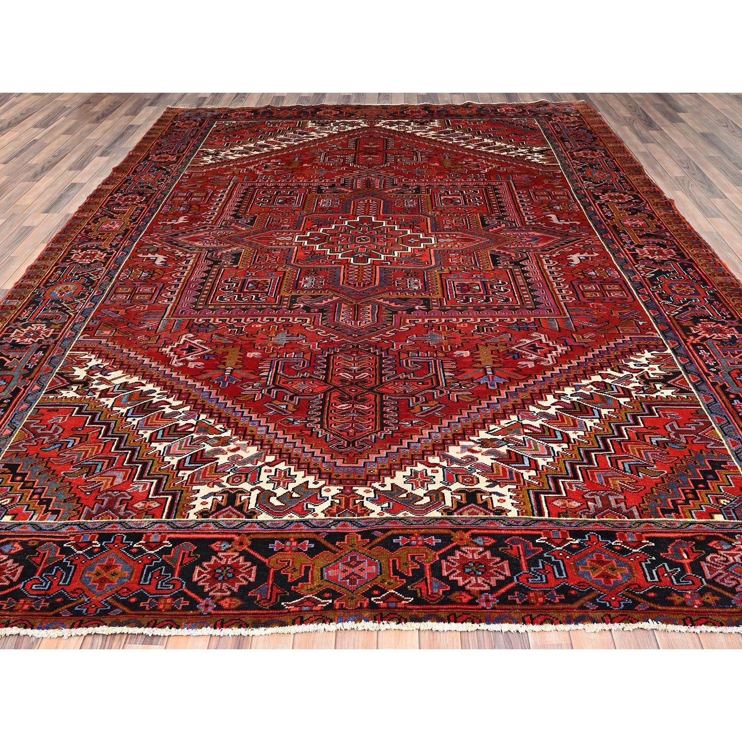 10'X12'8" Barn Red Vintage Zoroastrian Heris Pure Wool Hand Knotted Rug