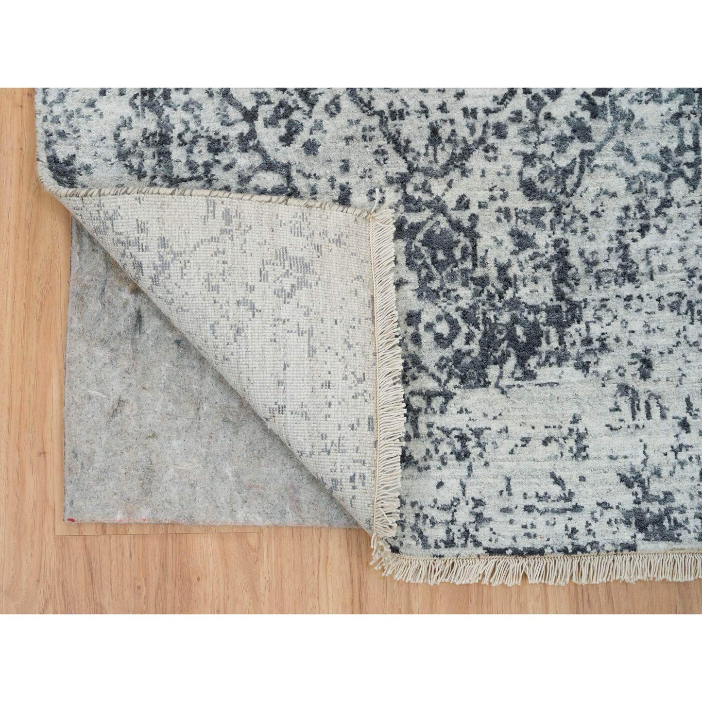 2'8"X20' Gray Wool/Silk Hand Knotted Zoroastrian Design Xl Runner Rug