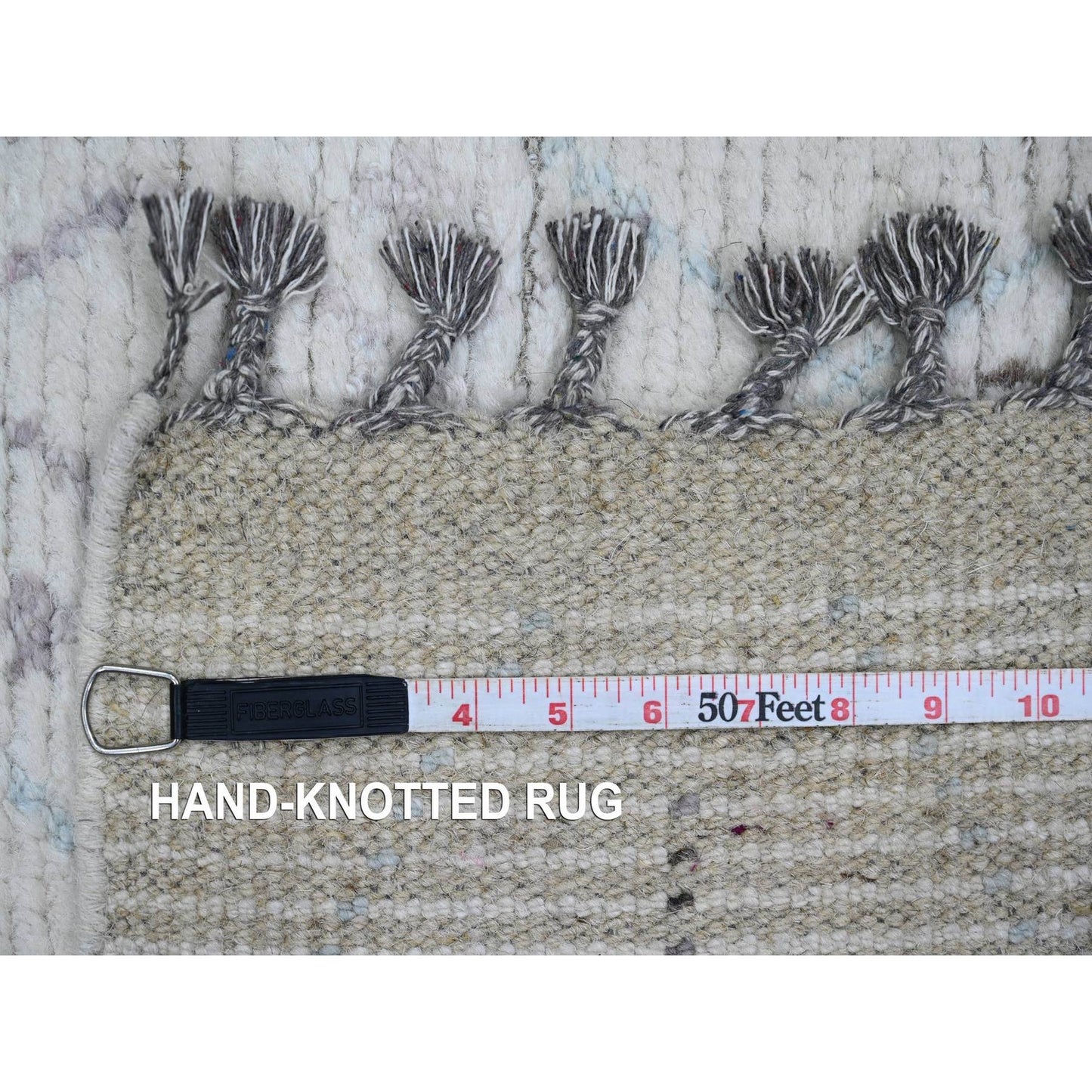 2'5"X10'6" White Geometric Moroccan Weave Wool Hand Knotted Runner Rug