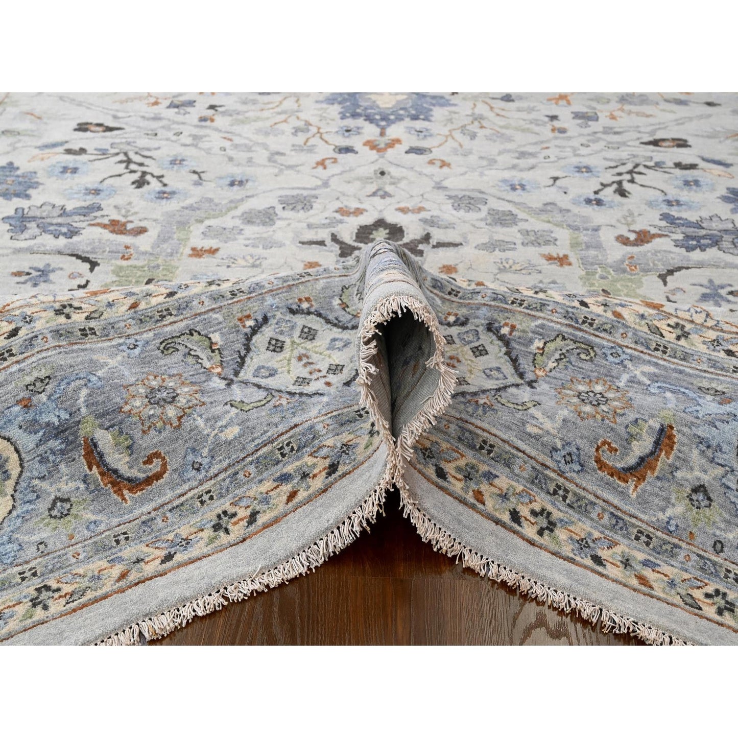 10'X10' Summer Gray Oushak All Over Floral Wool Hand Knotted Square Rug