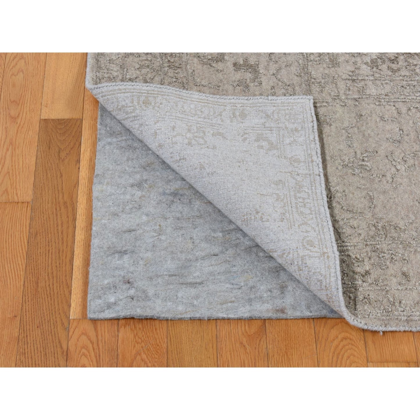 9'10"X14'1" Taupe Fine Jacquard Loomed Wool Silk Zoroastrian Design Rug