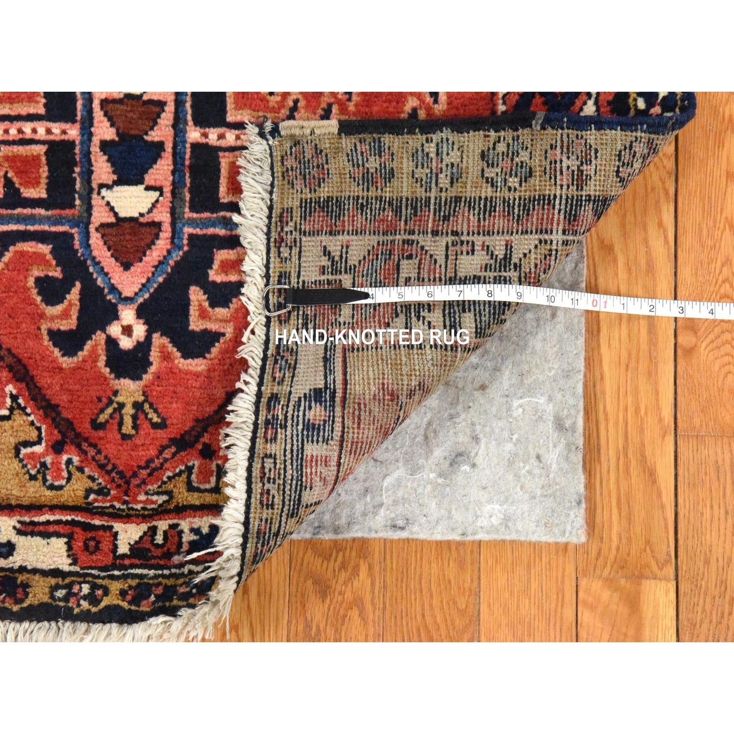 3'2"X10' Red Vintage Zoroastrian Heris Pure Wool Hand Knotted Runner Rug