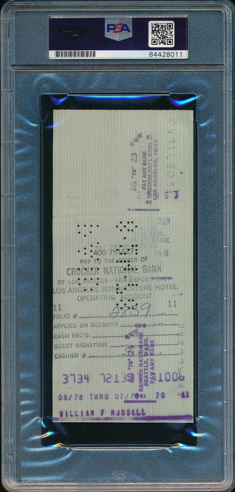 Bill Russell Hof Autographed/Signed 1978 Bank
