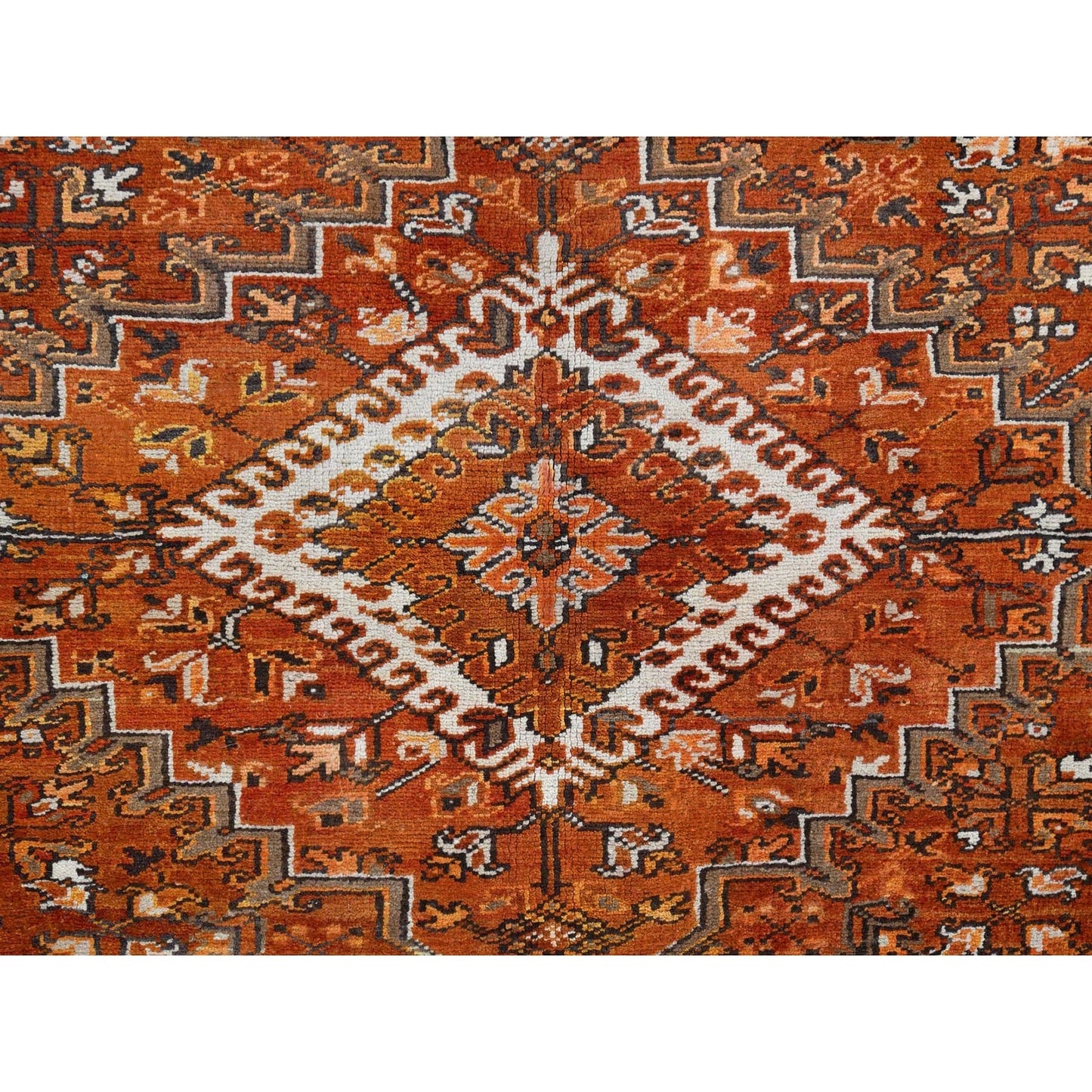 10'2"X13' Orange Semi Antique Zoroastrian Heris Worn Wool Handknotted Rug