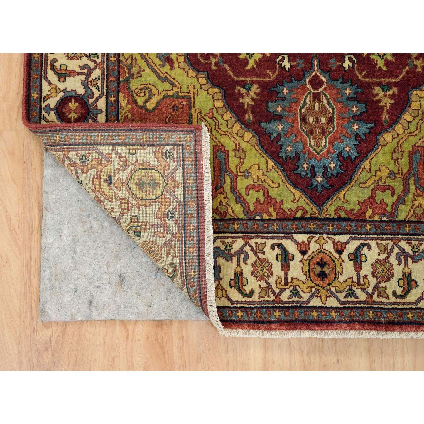 3'10"X12'1" Red Pure Wool Hand Knotted Heris Re-Creation Wide Runner Rug