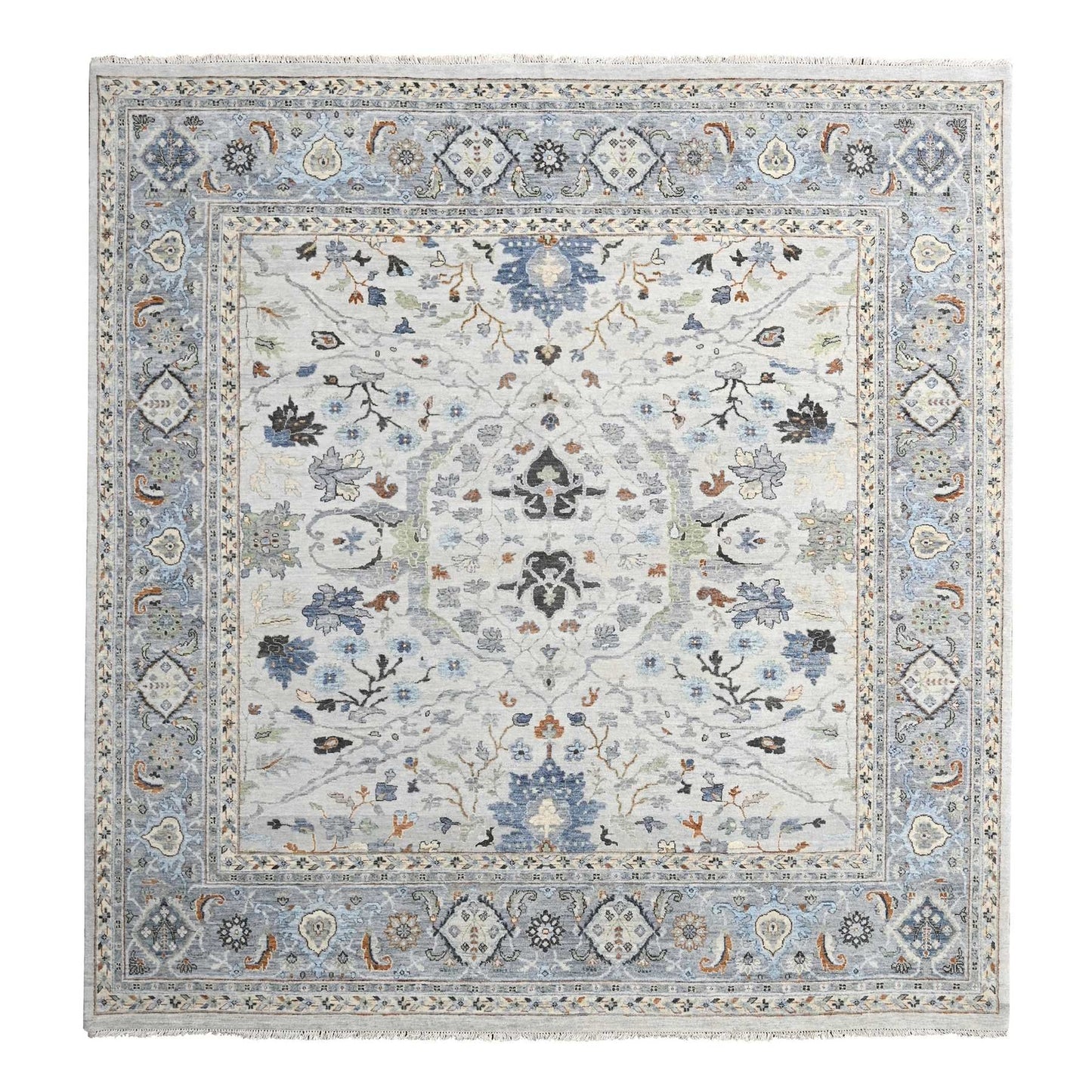 10'X10' Summer Gray Oushak All Over Floral Wool Hand Knotted Square Rug