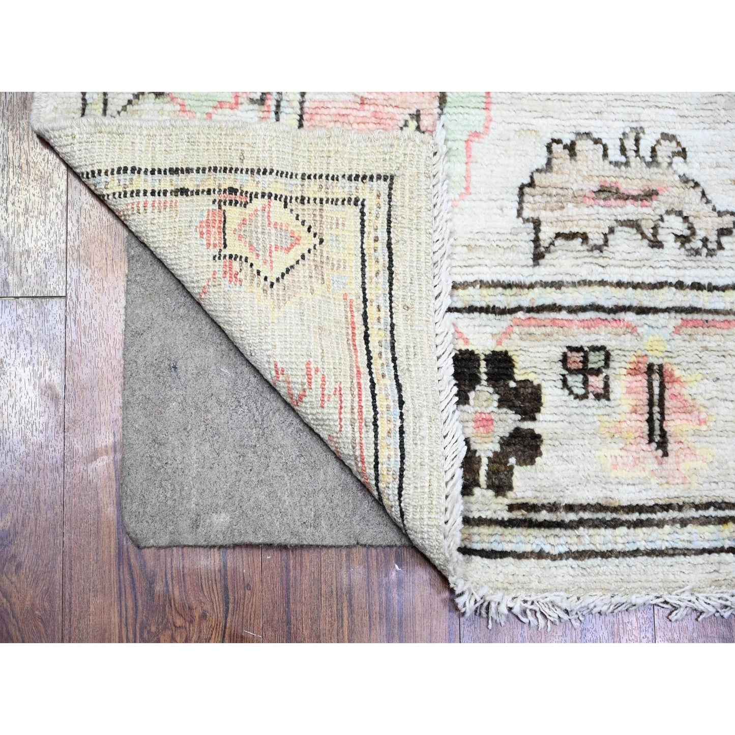 4'2"X11'8" Gray Wool Hand Knotted Afghan Angora Oushak Runner Rug