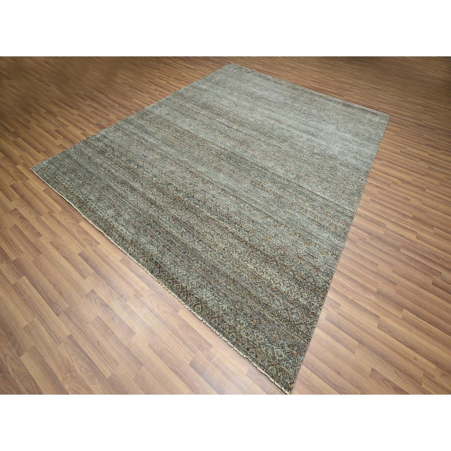 8'X10' Brown Kohinoor Soft Wool Hand Knotted Rug Small Geometric Design