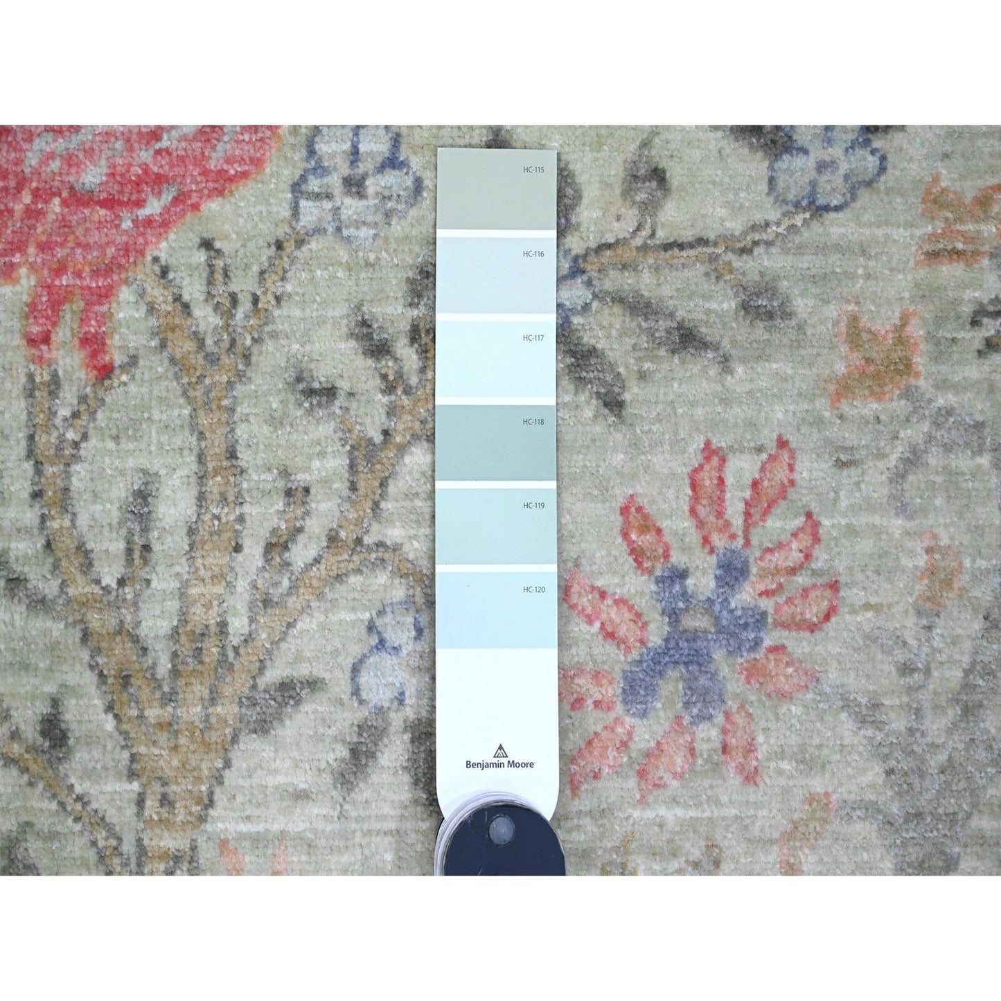 8'X8' Swamp Green Hand Knotted Peshawar Birds Design Soft Wool Square Rug