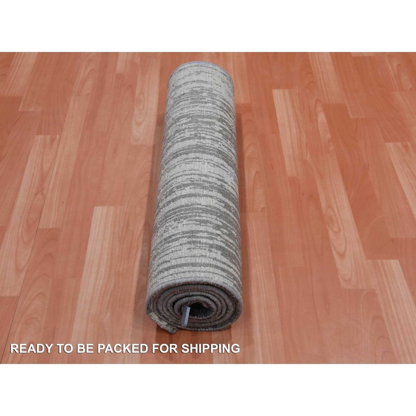 2'6"X8' Gray And Black Hand Knotted Modern Ombre Design Wool Runner Rug