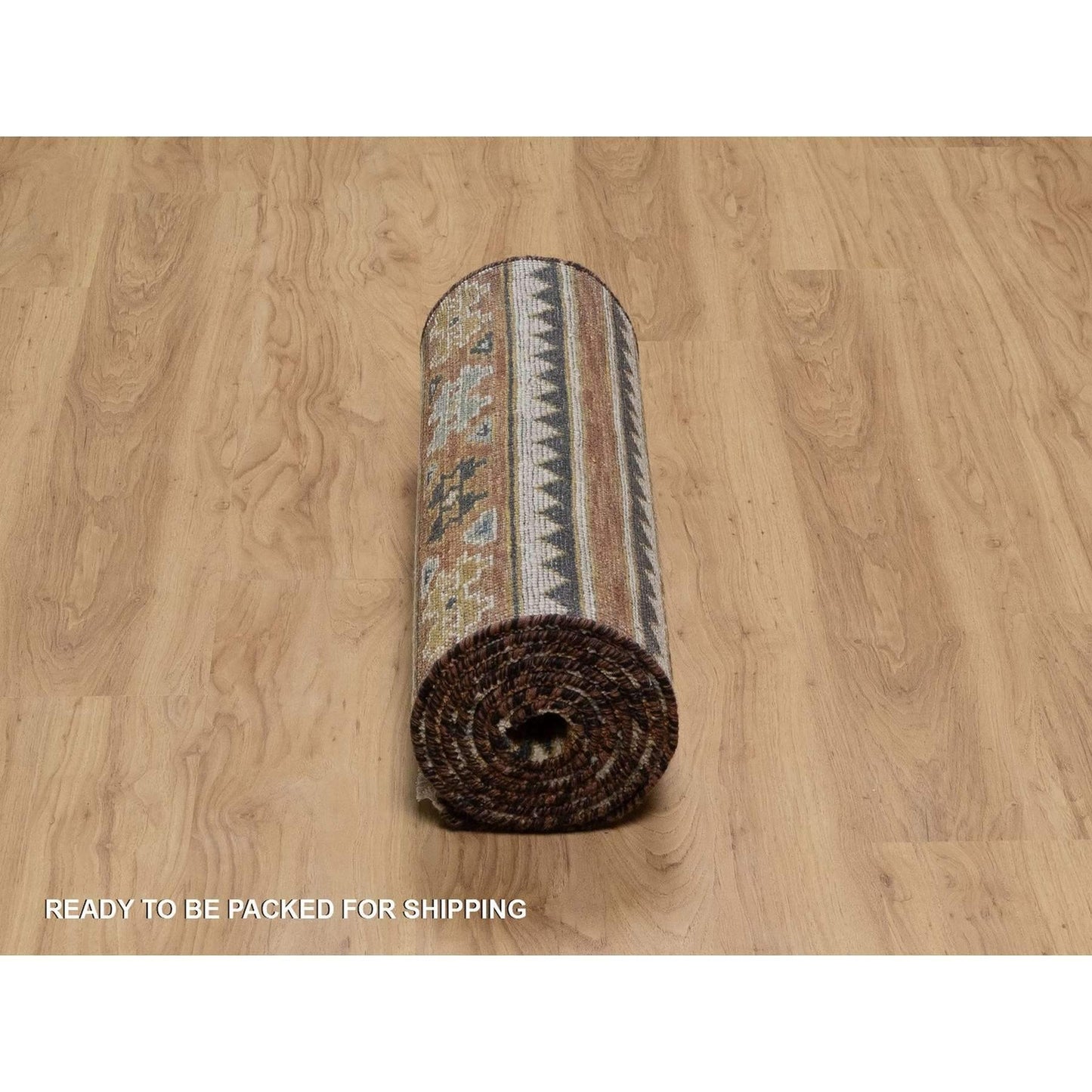 2'6"X9'10" Oyster Gray Southwest Design Hand Knotted Pure Wool Runner Rug