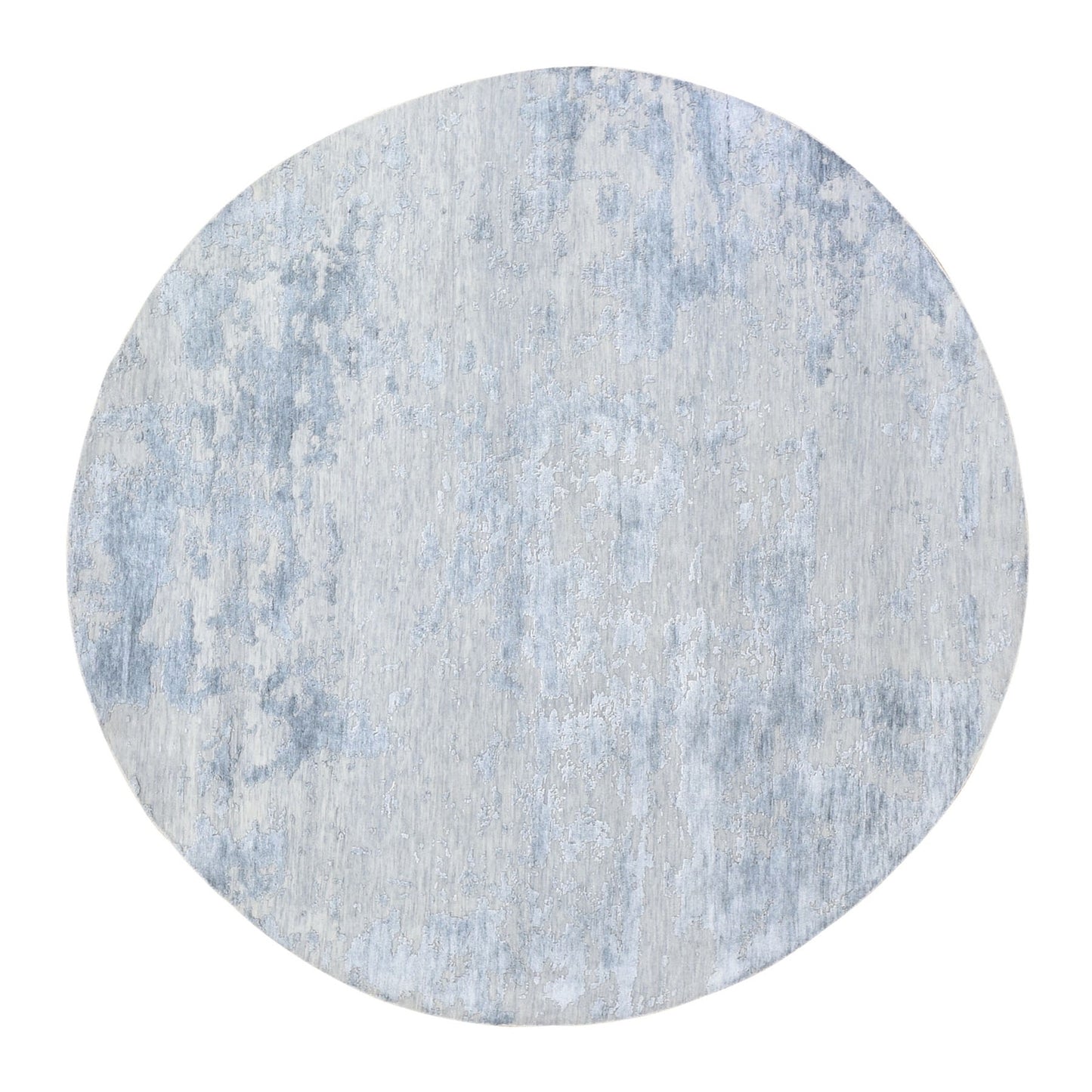 7'10"X7'10" Round Abstract Wool & Silk Denser Weave Hand Knotted Rug