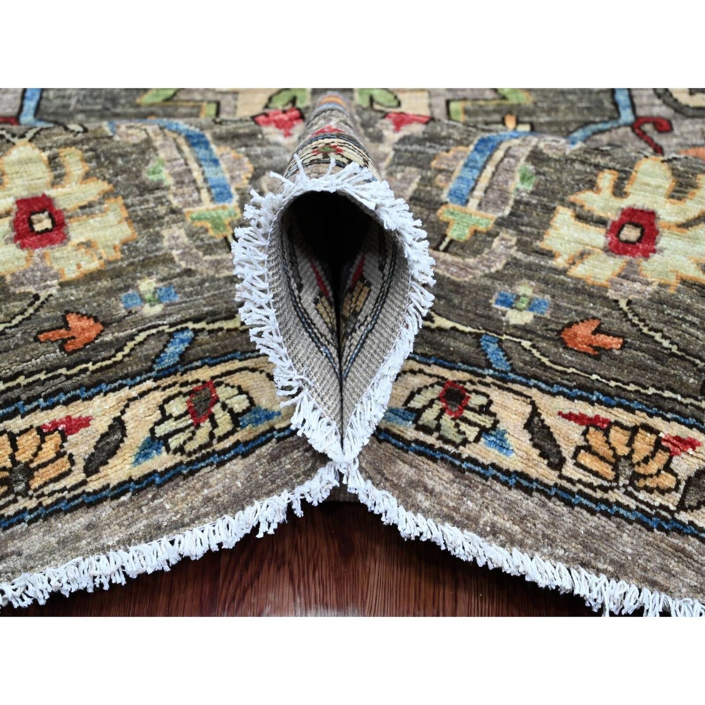 10'X10' Sonic Gray Peshawar With Heris Design Wool Hand Knotted Round Rug