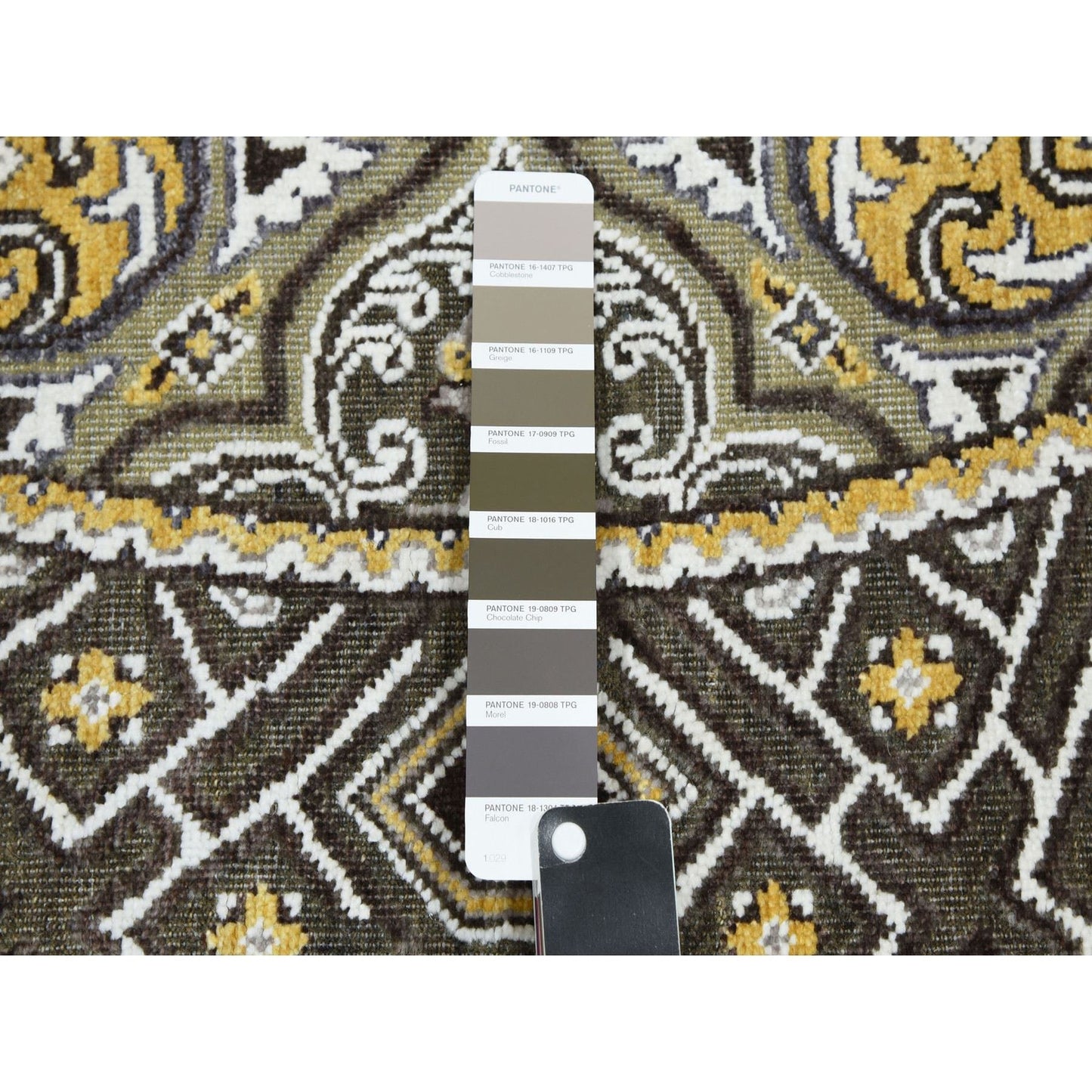 6'2"X6'2" Taupe-Brown Silk Mughal Inspired Hand Knotted Wool Round Rug