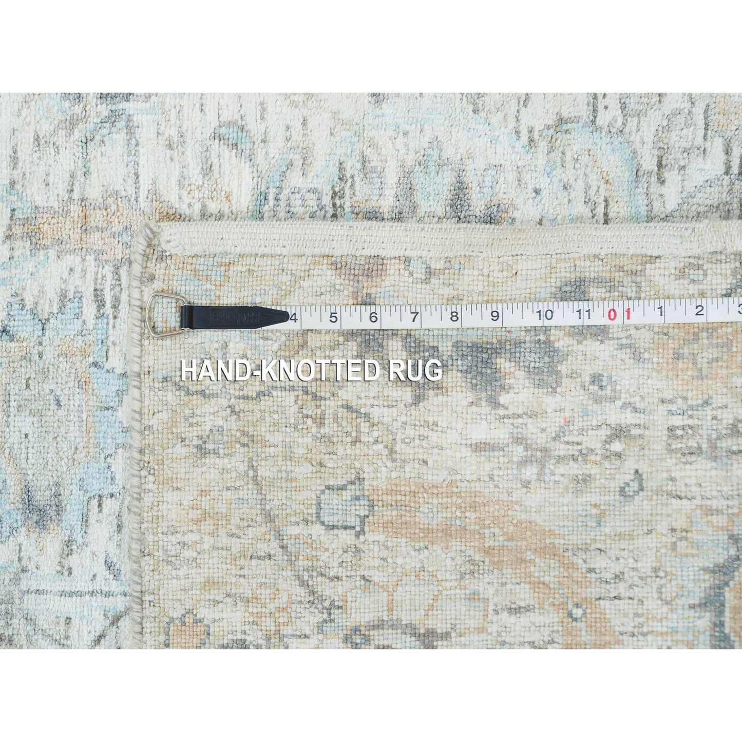 2'7"X8'2" Ivory Hand Knotted Sickle Leaf Design Silk/Wool Runner Rug