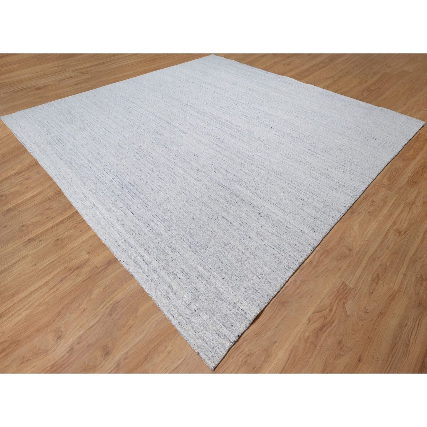 12'X12' Misty Gray Modern Striae Design Soft Wool Hand Loomed Square Rug
