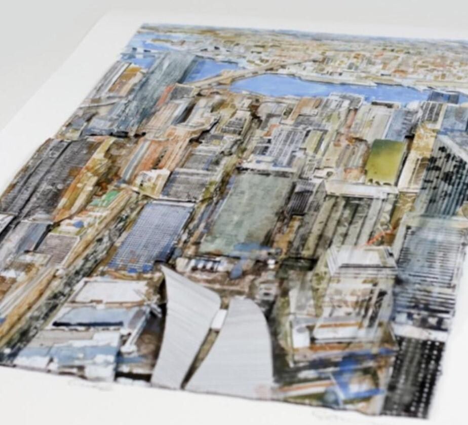 Gottfried Salzmann "New York - East River" Mixed Media On Paper Signed