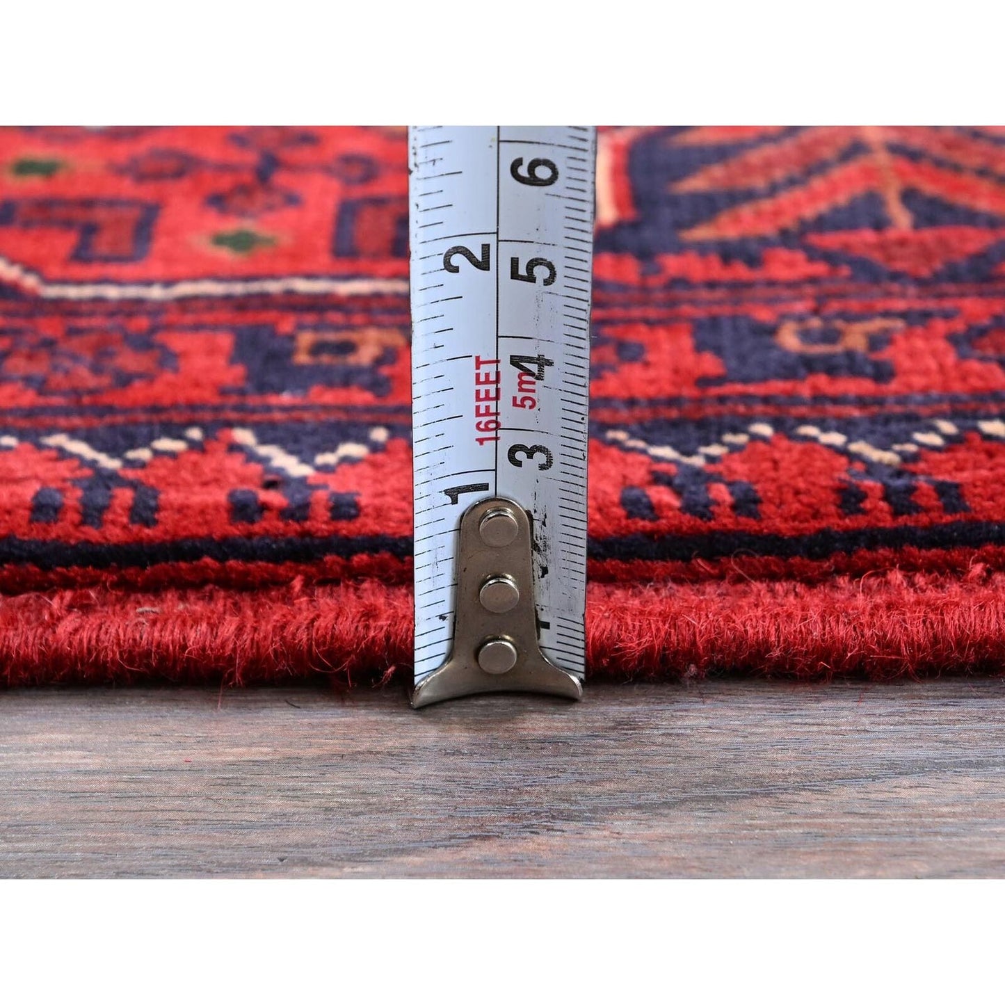 2'9"X5' Red Afghan Khamyab Geometric Pattern Hand Knotted Soft Wool Rug