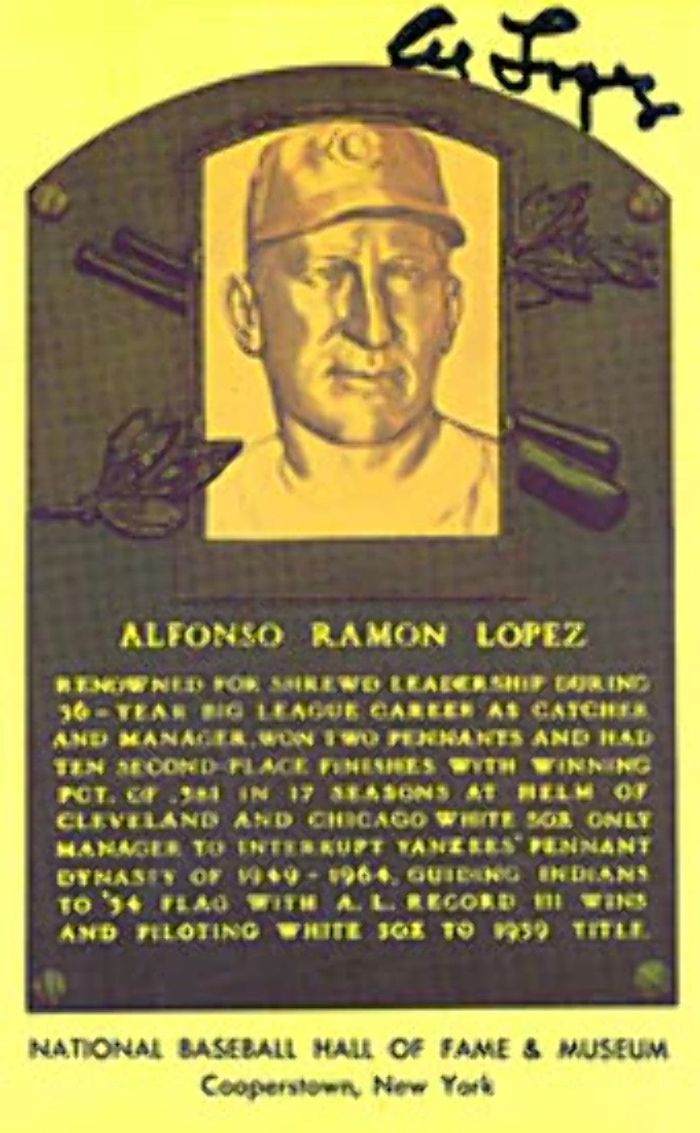 Al Lopez Autograph / Signed Baseball Hof Plaque