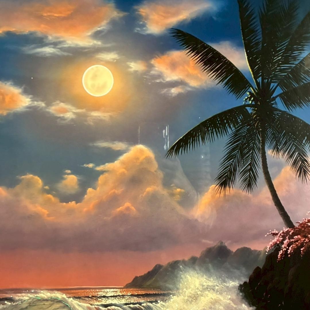 John-Al Hogue "Luna Seas" Signed Serigraph Ap Hand-Embellished Canvas Hawaii Art
