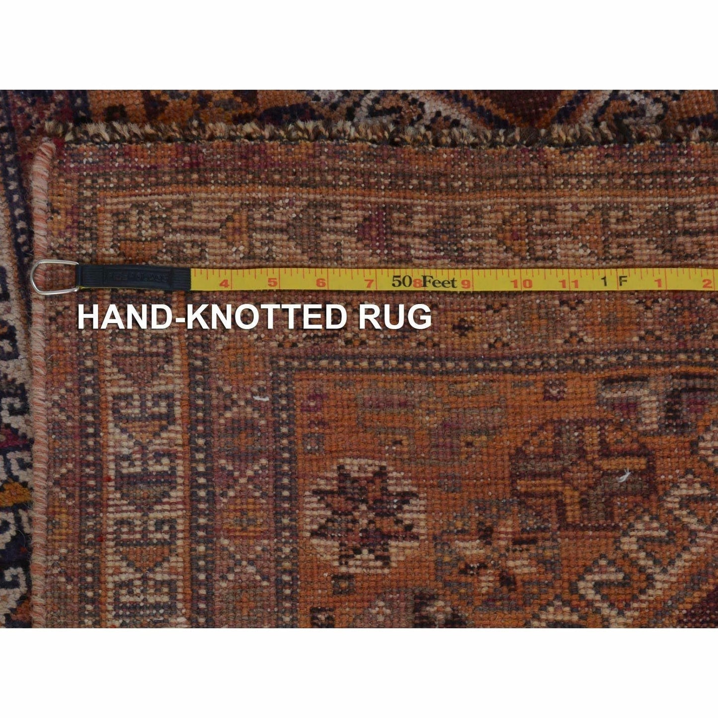 3'10"X9'1" Wide Runner Vintage And Worn Down Hand Knotted Oriental Rug