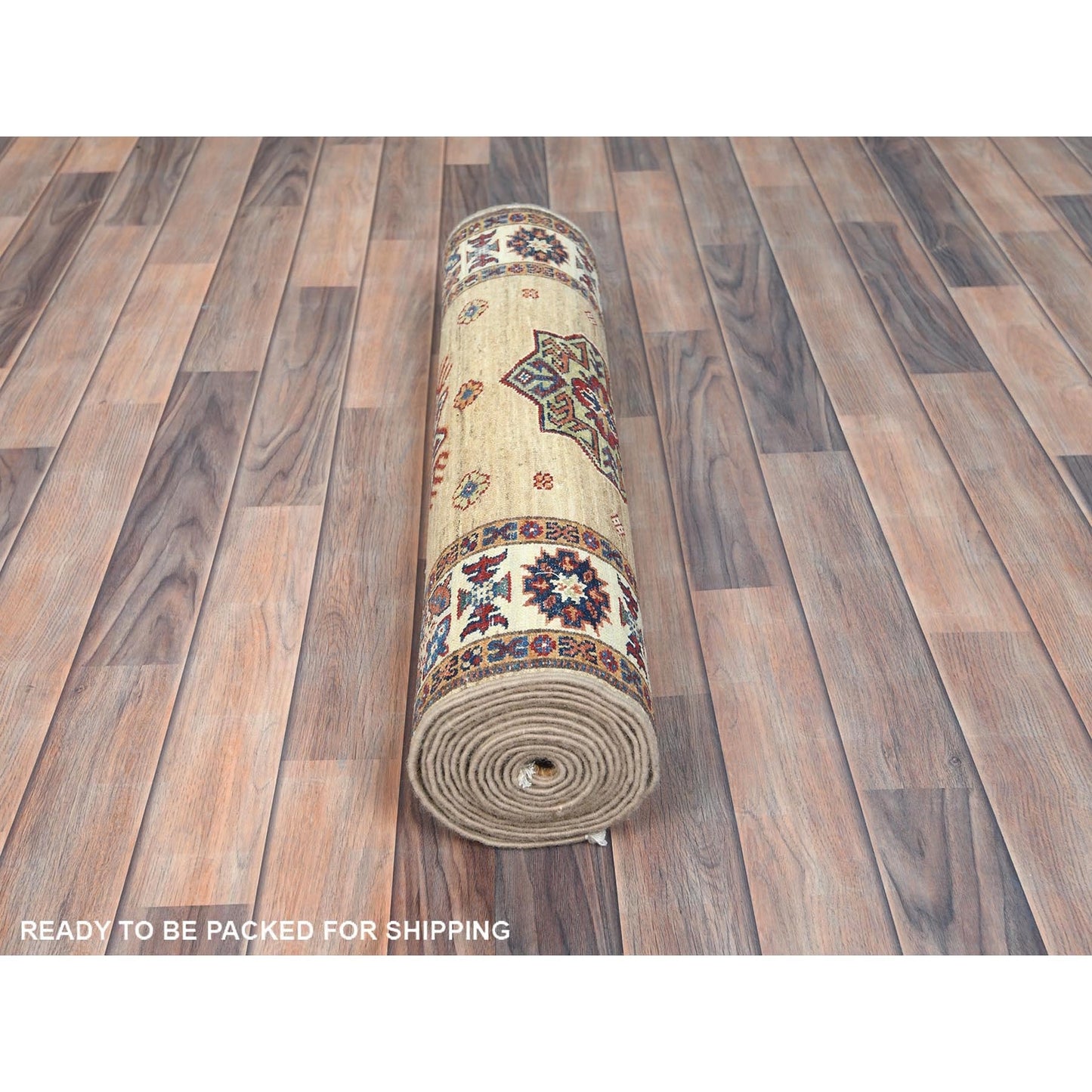 2'7"X13'6" Chamomile Afghan Super Kazak Wool Hand Knotted Rug
