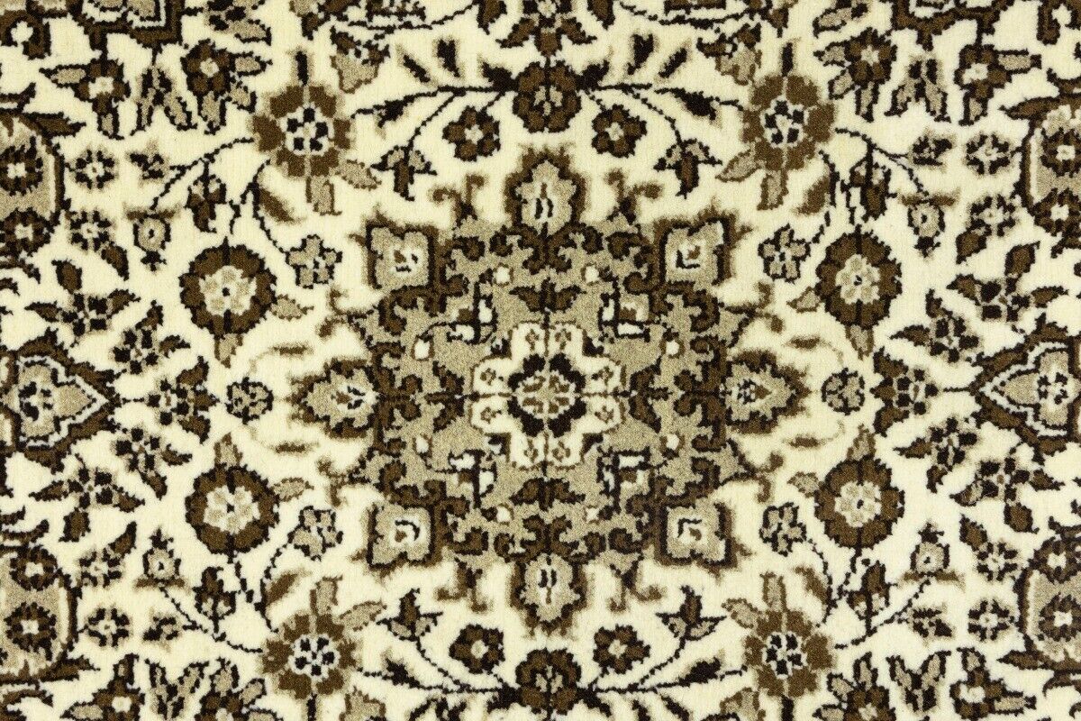 Handmade Kirman Square Rug Cream Floral Medallion