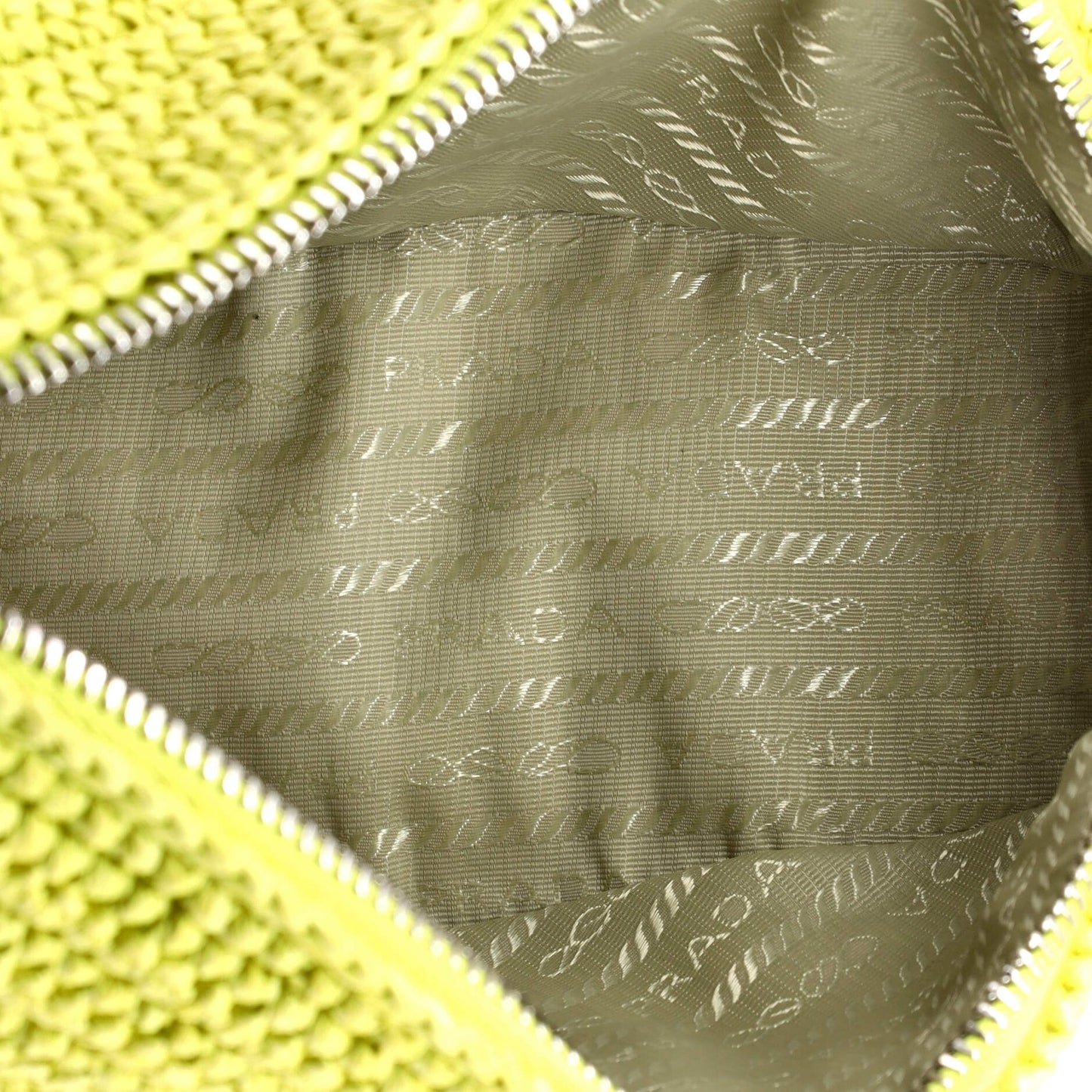 Prada Small Triangle Logo Zip Crossbody Bag Crochet Raffia