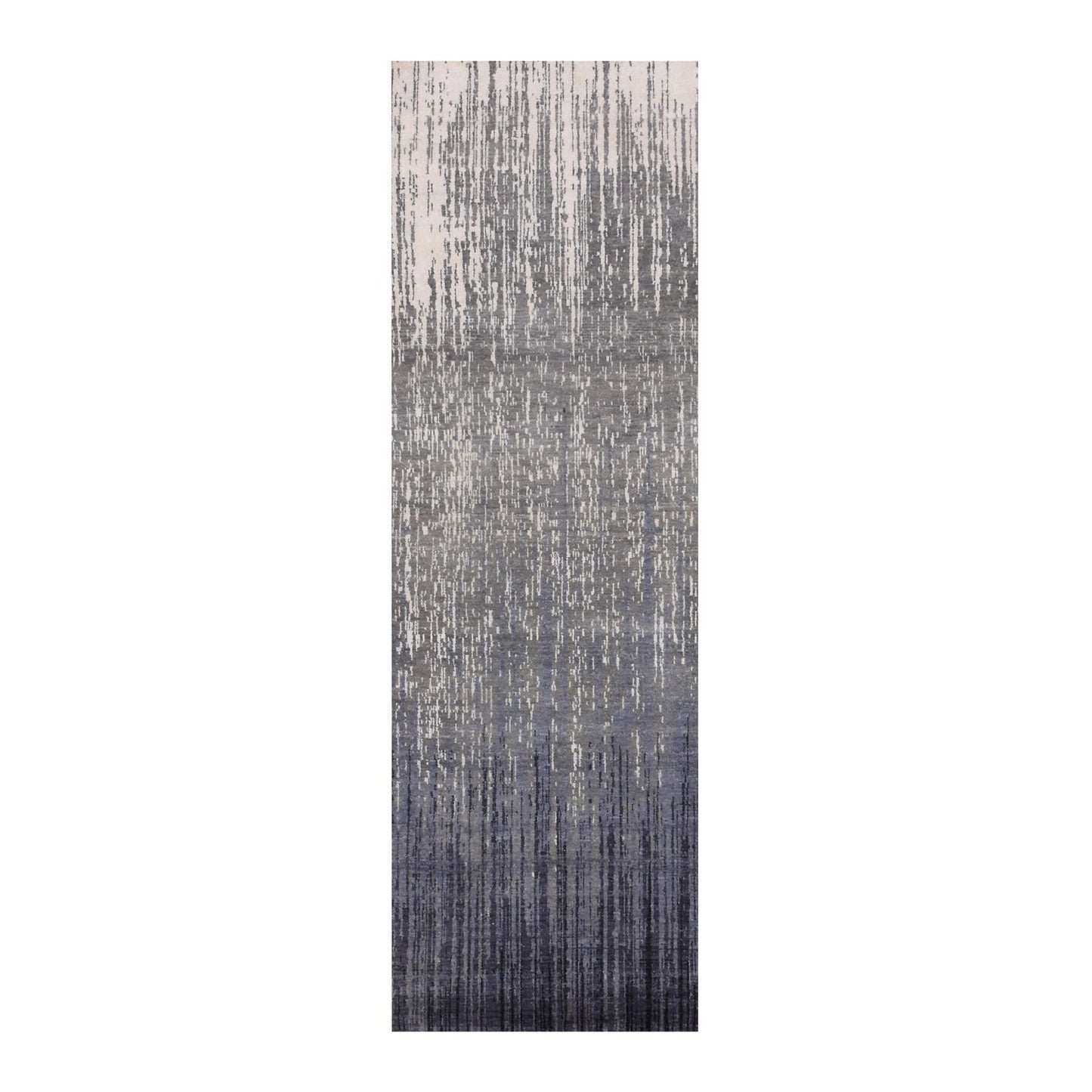 2'6"X8' Gray And Black Hand Knotted Modern Ombre Design Wool Runner Rug