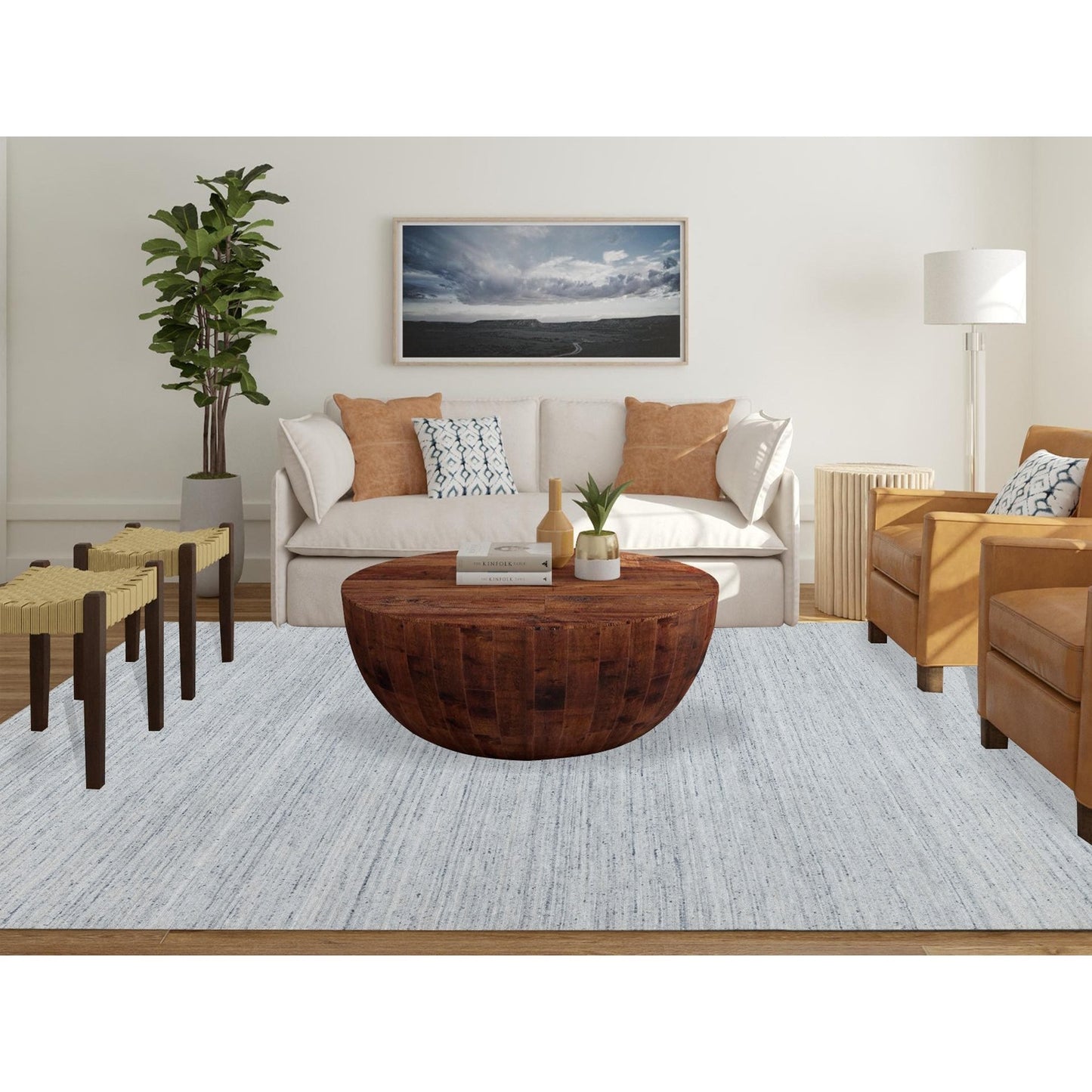 9'X12' Misty Gray Modern Striae Design,Natural Wool Hand Loomed Rug