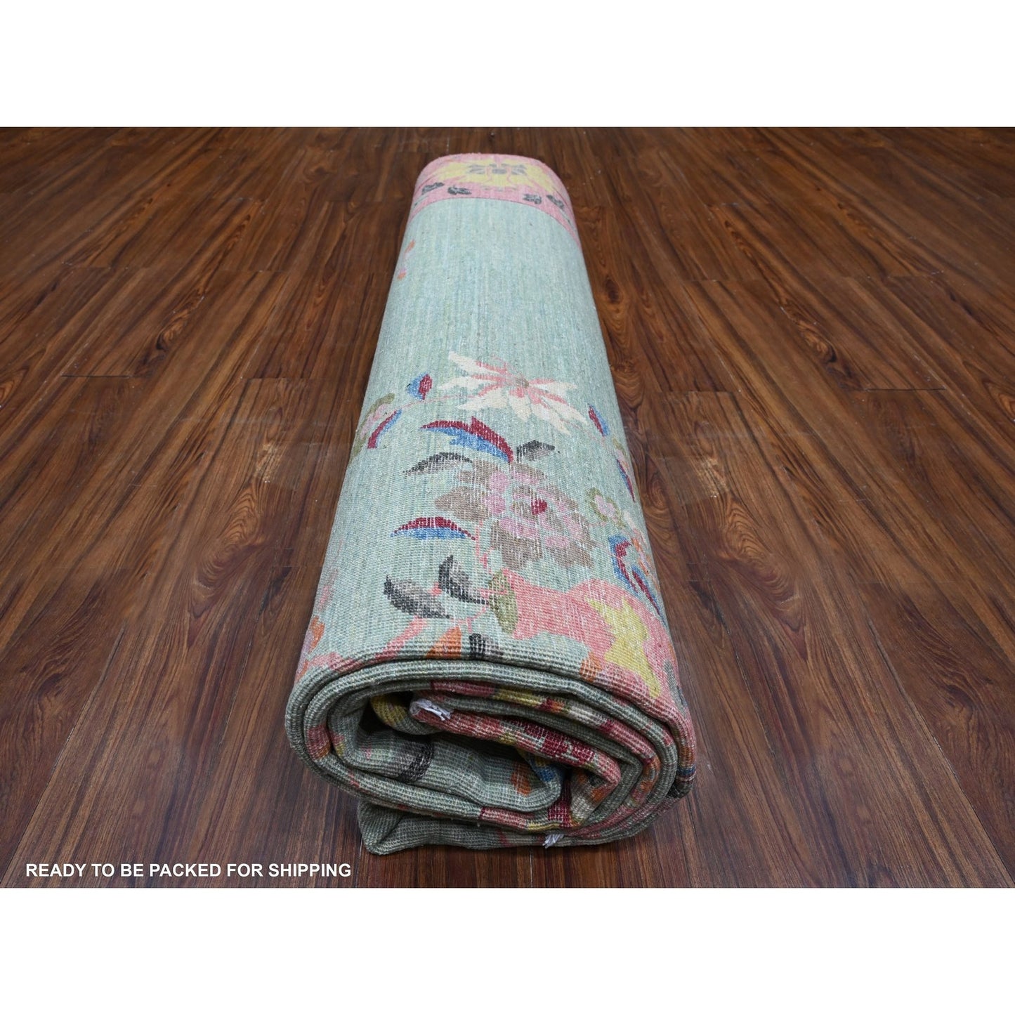 9'X11'9" Green Chinese Art Deco Revival Hand Knotted Pure Wool Rug