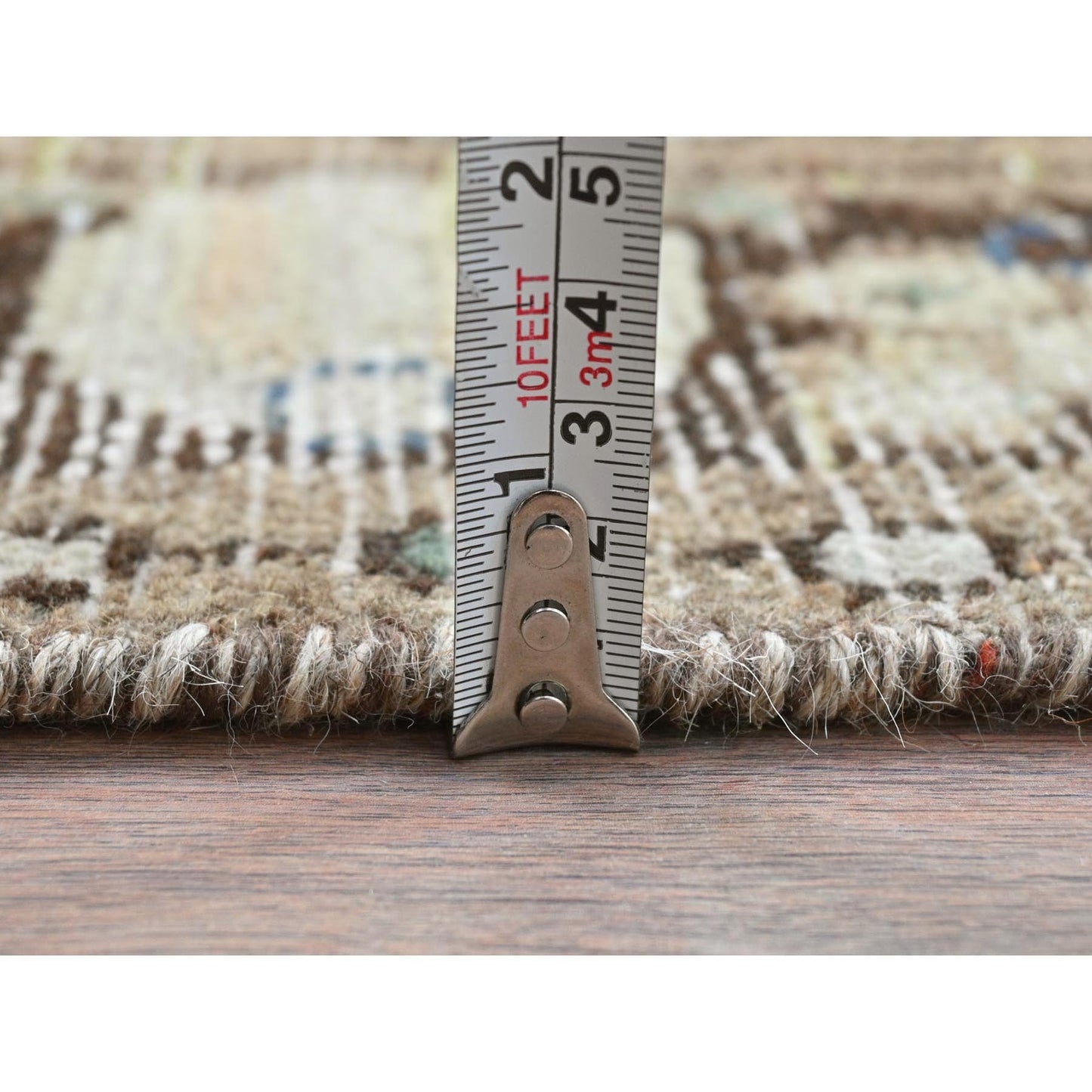 3'5"X9'2" Beige Hand Old Vintage Farsian Amadan Worn Down Wool Runner Rug