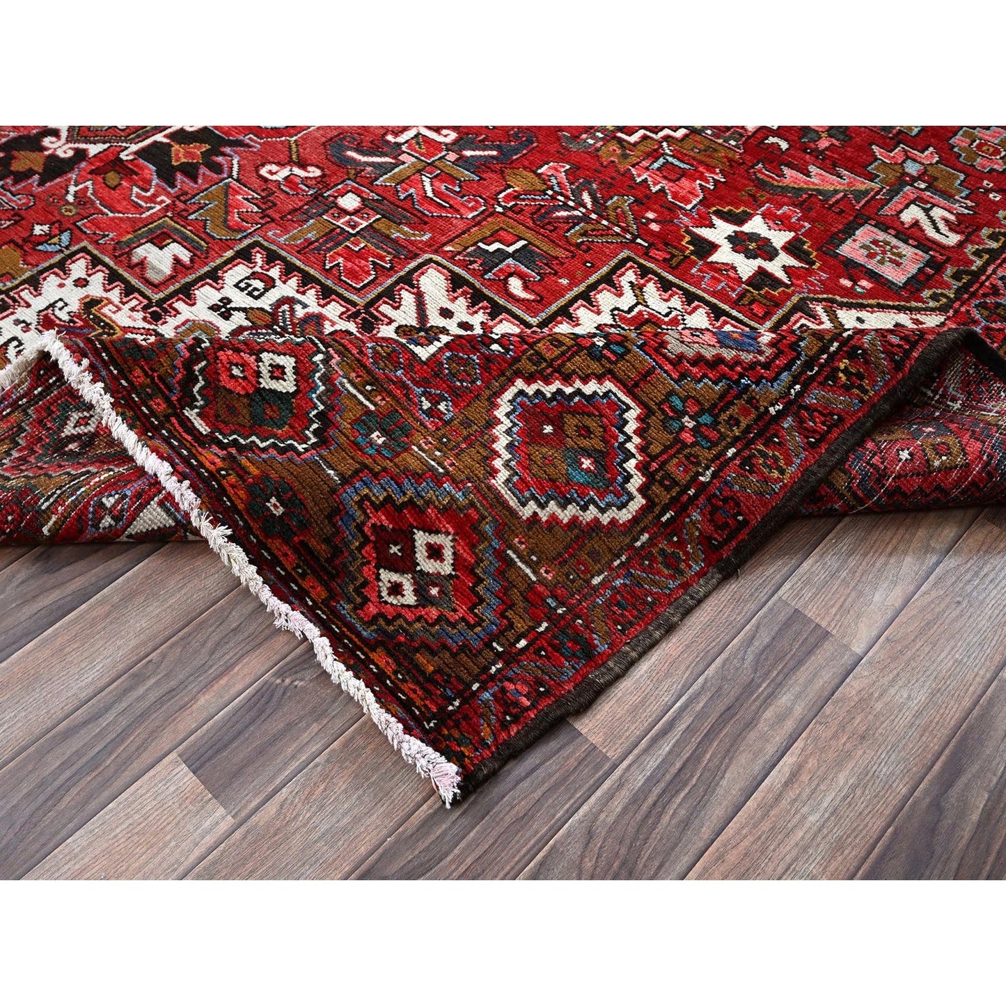 10'X12'4" Ruby Red Vintage Zoroastrian Heris Wool Hand Knotted Clean Rug