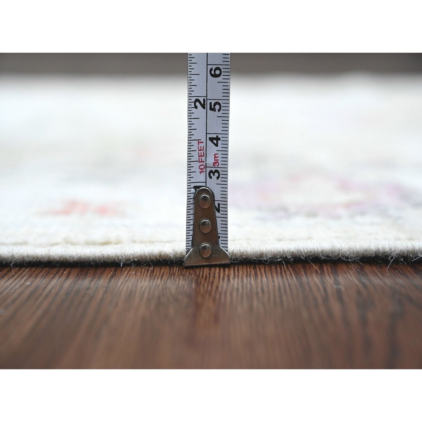 3'1"X22'4" White Angora Oushak Leaf Design Hand Knotted Wool Runner Rug