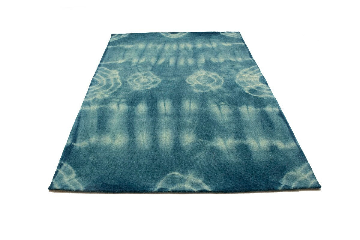 5X8 Ft Hand-Tufted Teal Wool Rug Modern Tie-Dye