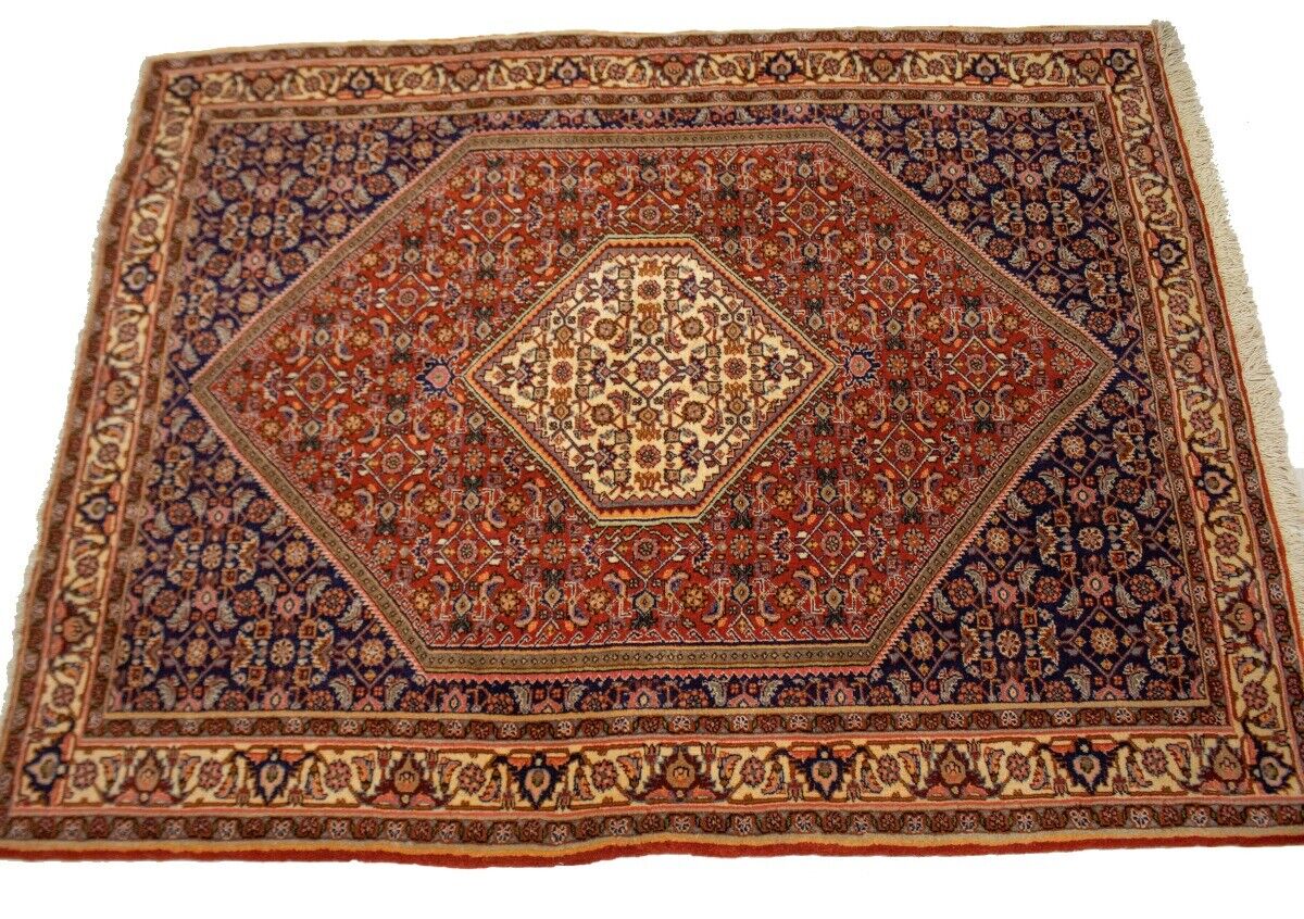 Handmade Vintage Oriental Rug 4X5 Ft Rust Orange
