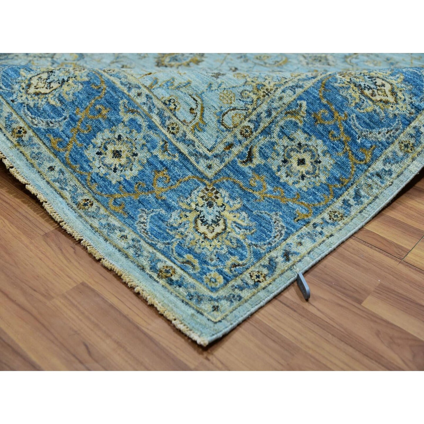 6'1"X9'3" Pale Blue Shah Abbas Flower Hand Knotted Wool Oriental Rug