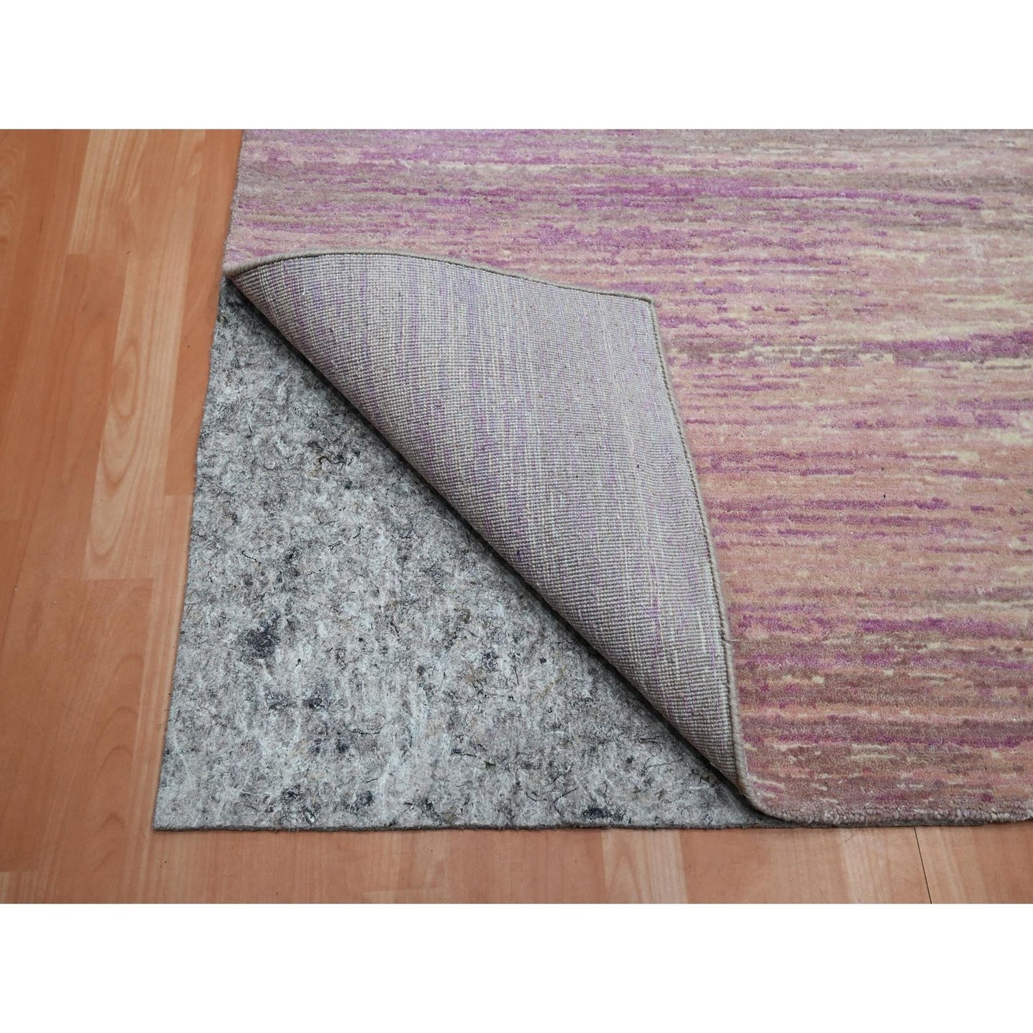 9'X12'3" Flamingo Pink Horizontal Ombre Design Hand Knotted Pure Wool Rug
