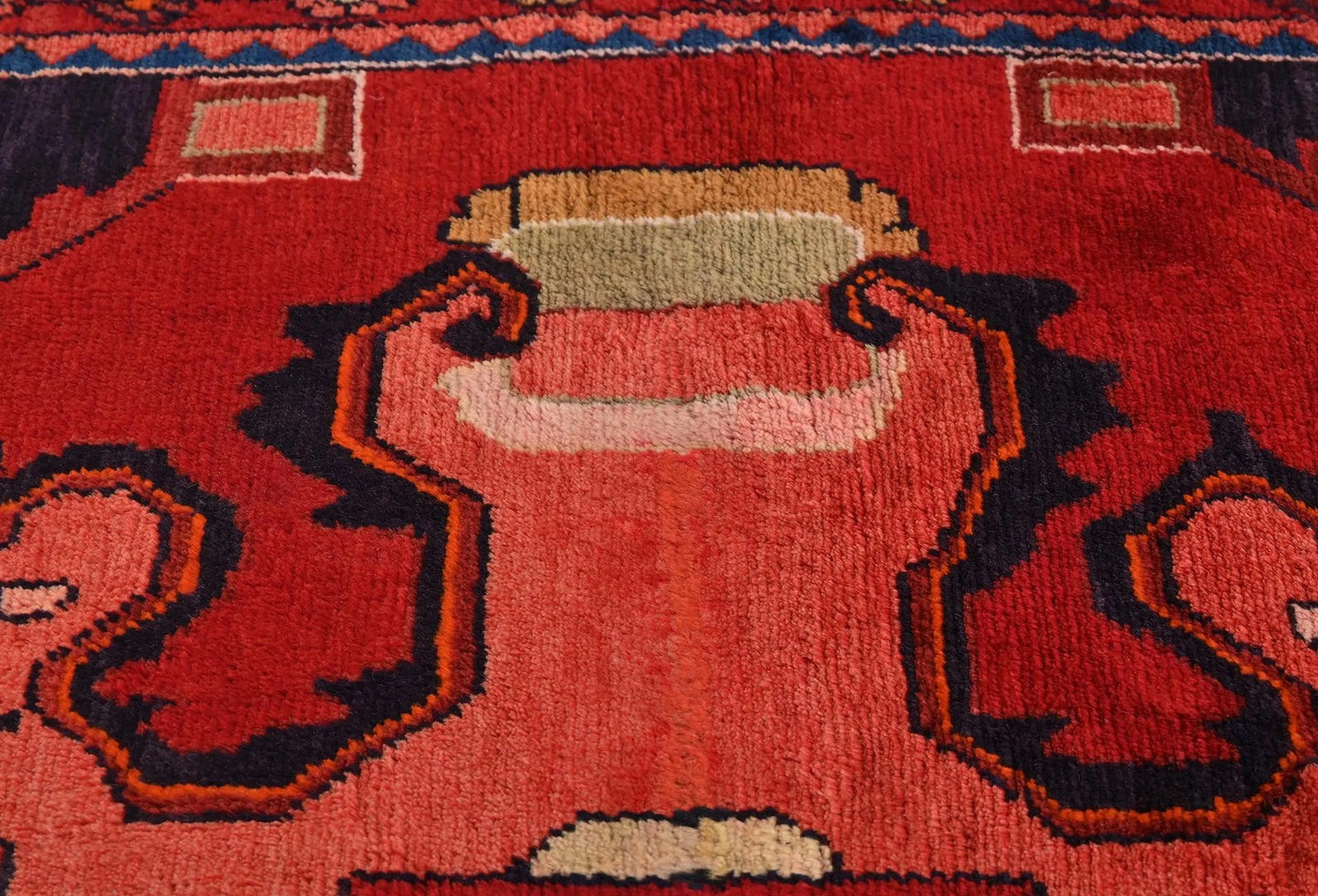 Hand-Knotted Red Tribal Floral Design Oriental