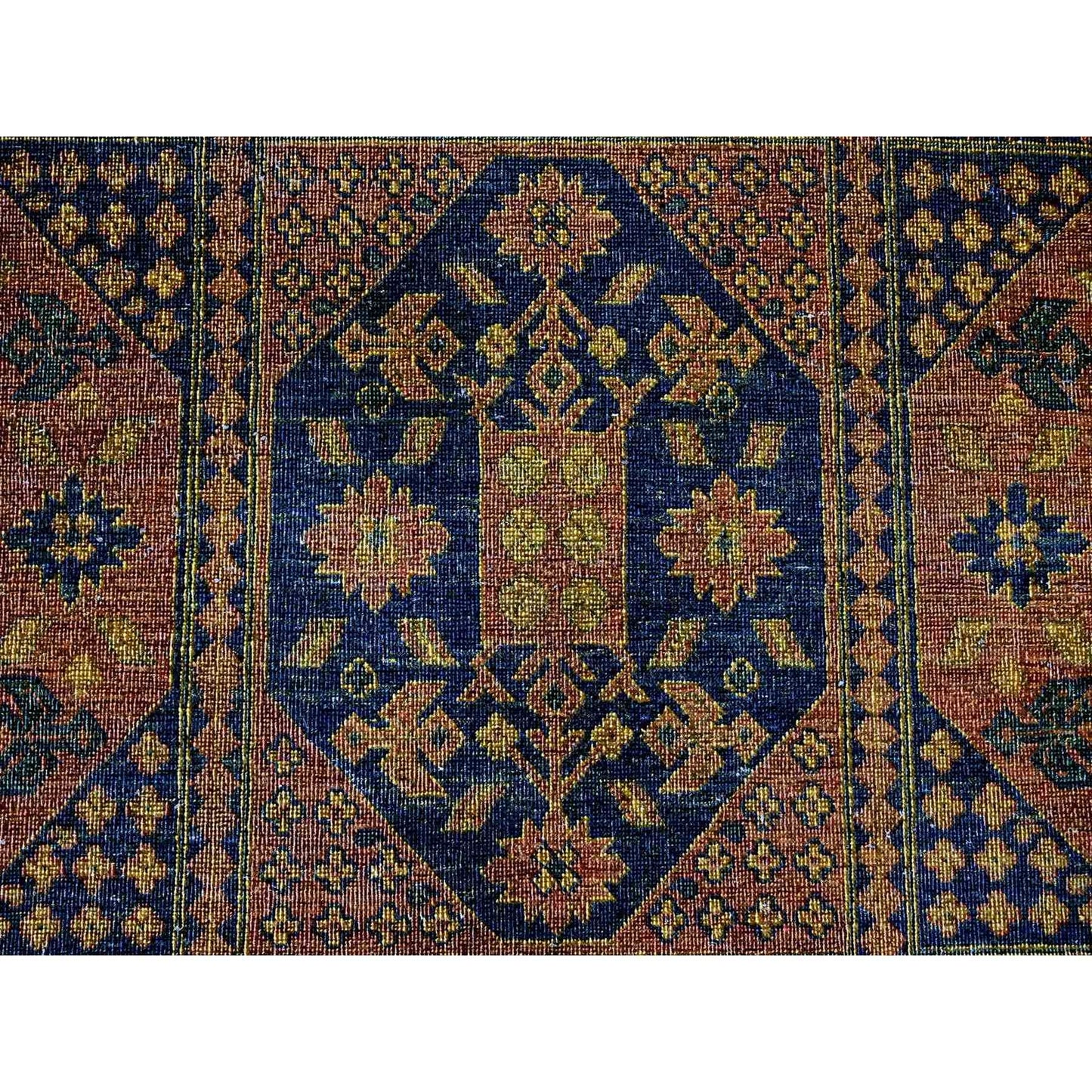 8'10"X12'2" Brown Overdyed Afghan Block Design Hand Knotted Pure Wool Rug